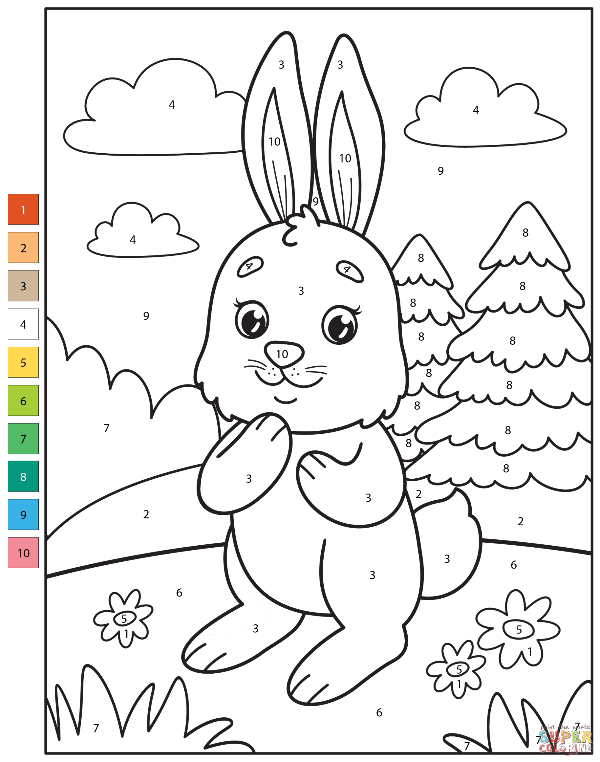 Rabbit Color By Number Coloring Page Free Printable Rabbit Color By Number Coloring Page Free Printable