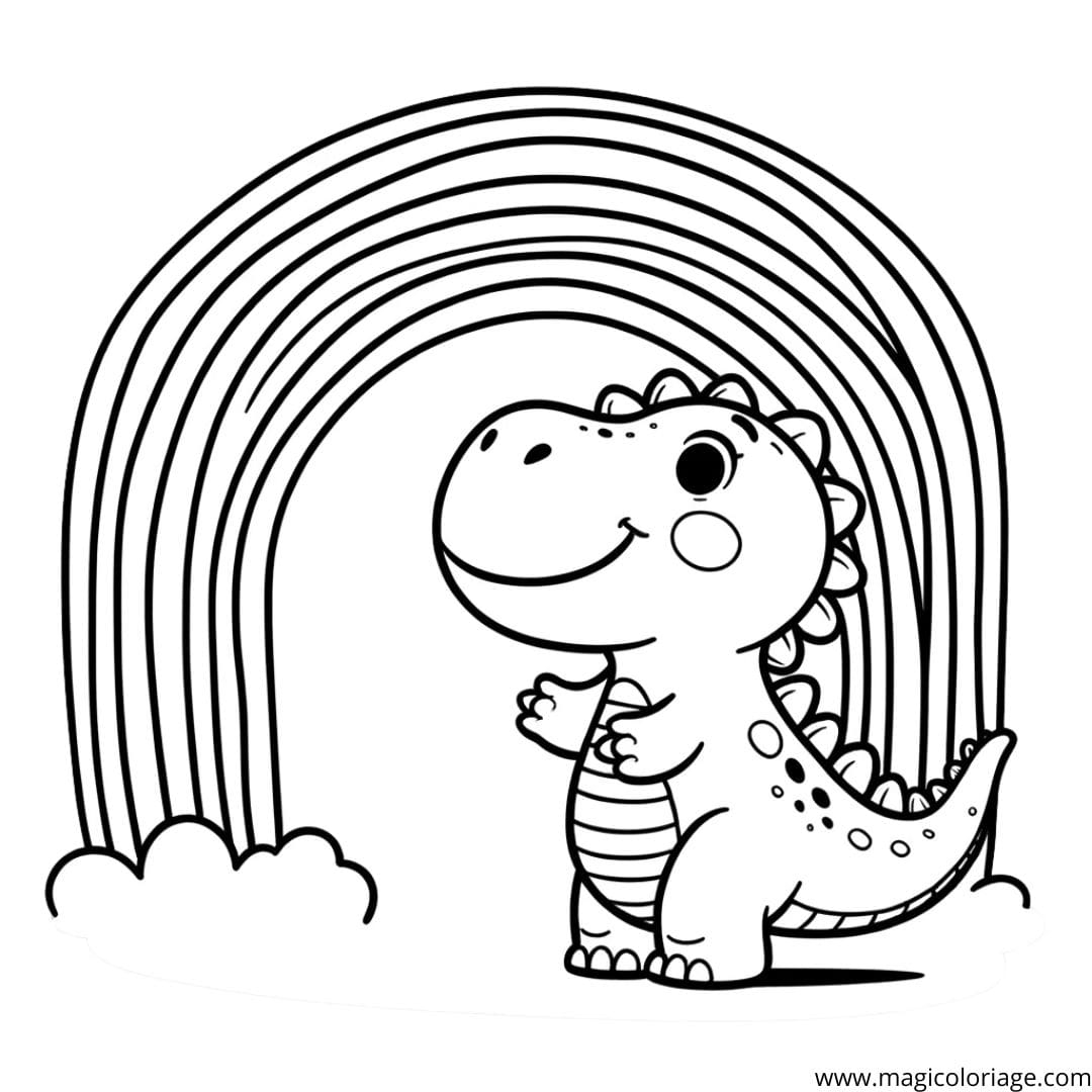 Rainbow And Friendly Dinosaur Coloring Page Free Drawing Rainbow And Friendly Dinosaur Coloring Page Free Drawing