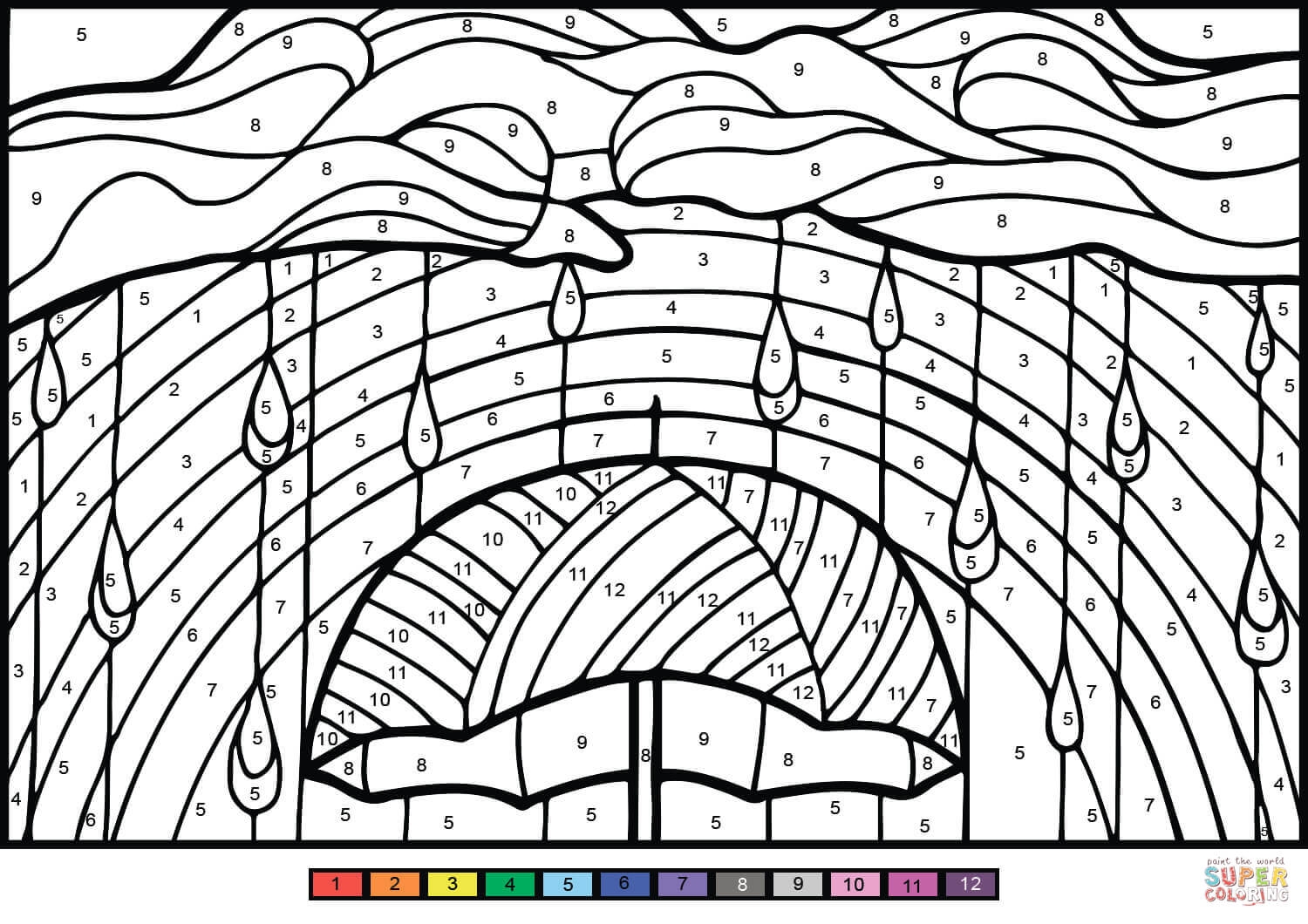 Rainbow Color By Number Coloring Page Free Printable