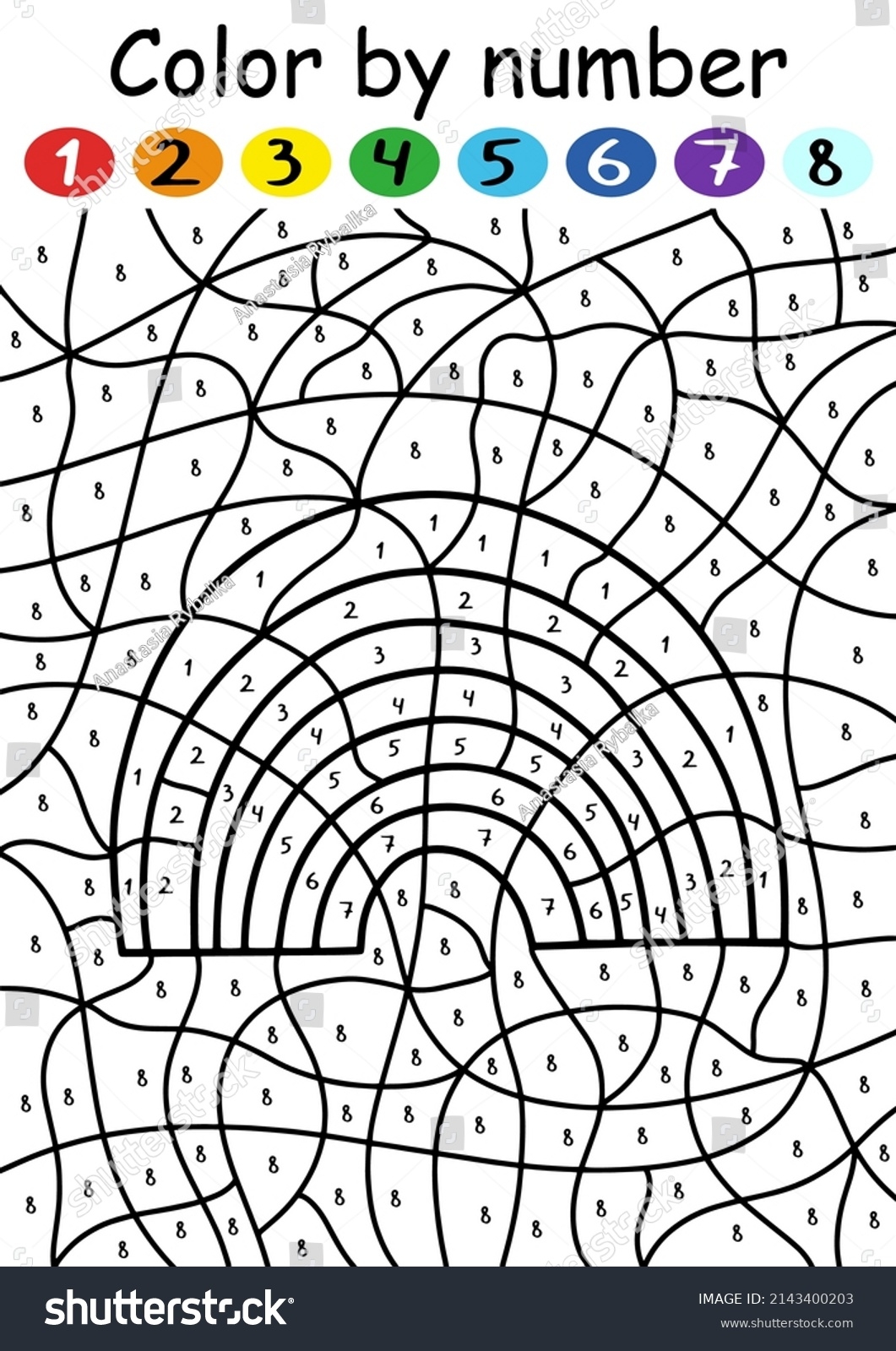 Rainbow Color By Number Game Children Stock Vector Royalty Free 2143400203 Shutterstock