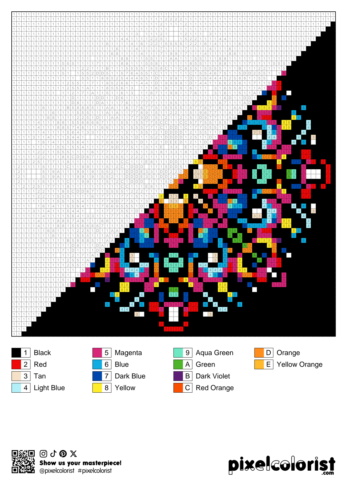 printable pixel art color by number