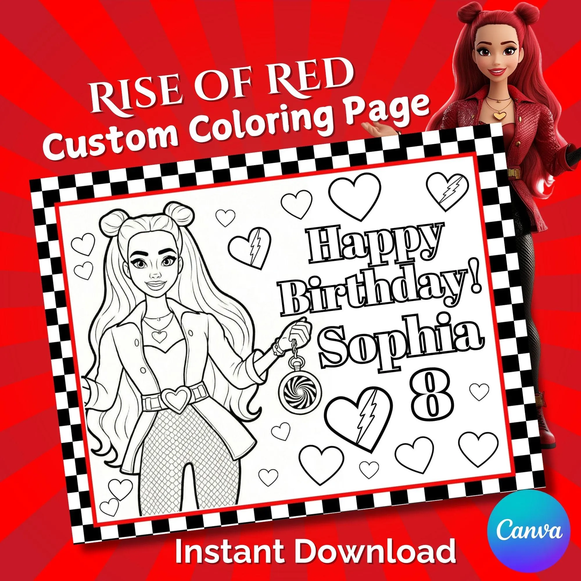 Red Descendants 4 Rise Of Red Coloring Page Custom Editable Canva Template Instant Download Customizable Birthday Holiday Party Printable Etsy