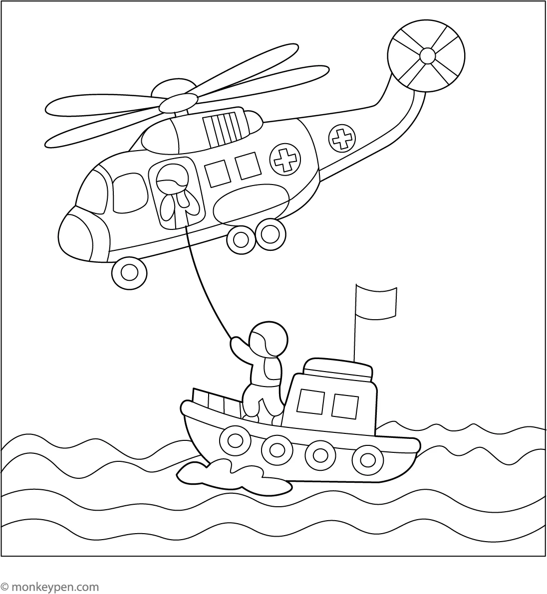 Rescue Helicopter Free Coloring Page