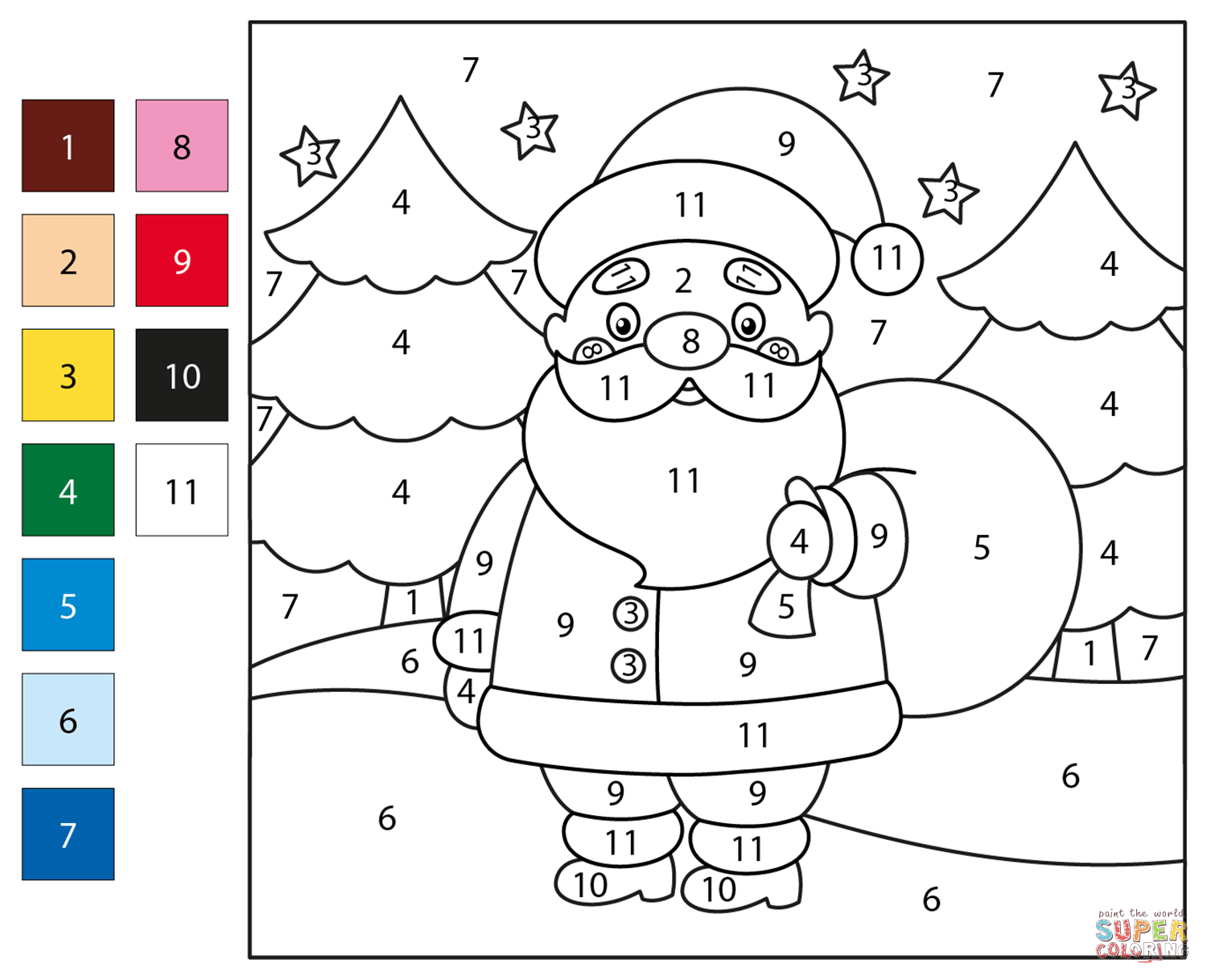 Santa Claus Color By Number Coloring Page Free Printable