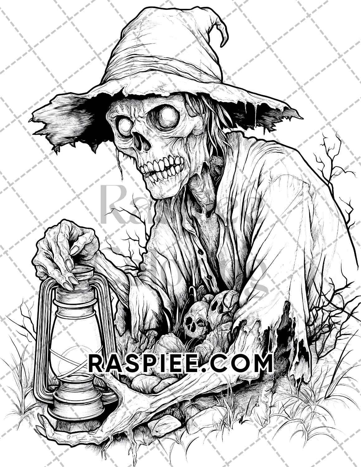 Scary Zombies Halloween Adult Coloring Pages Printable PDF Instant Dow RASPIEE