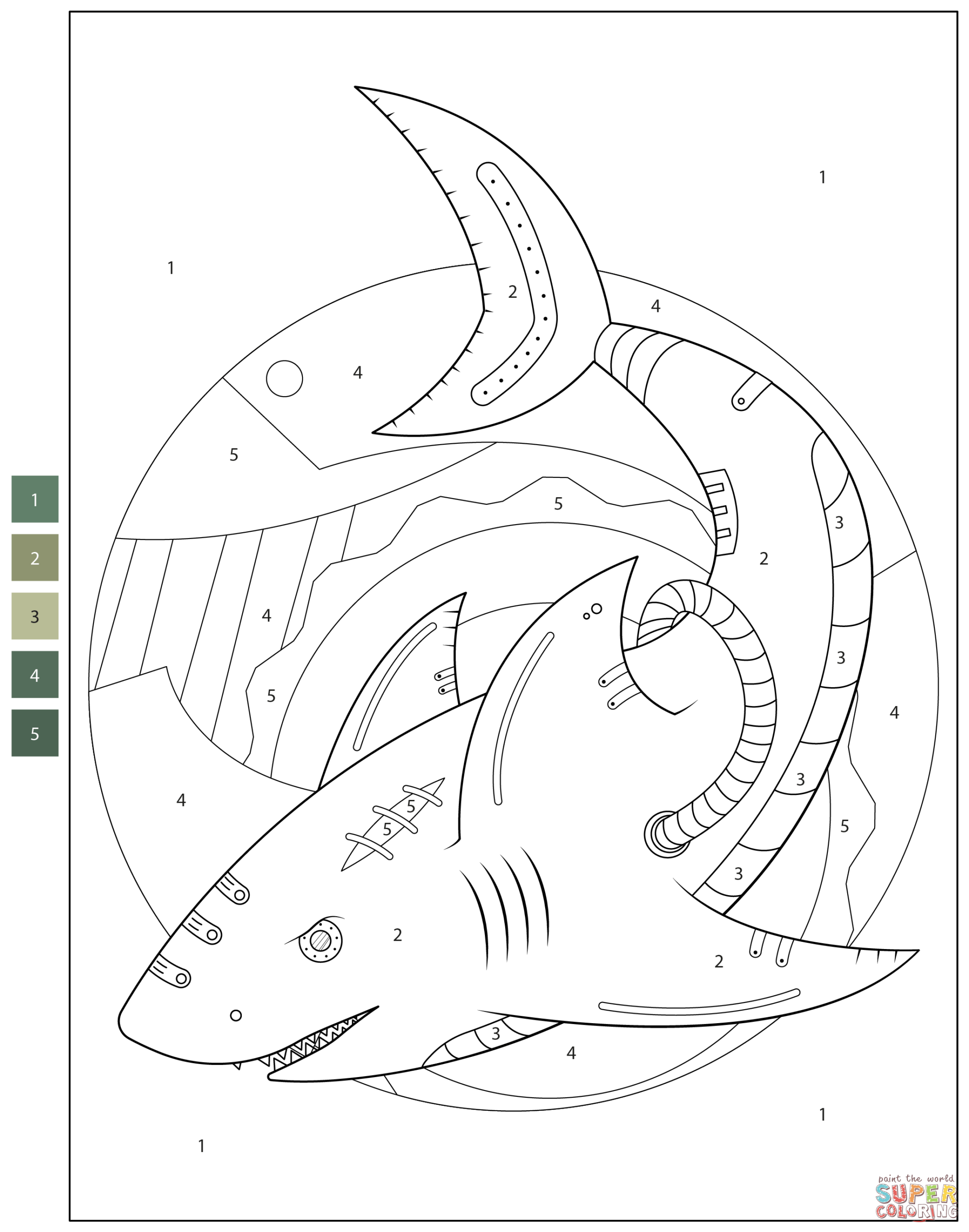 Shark Color By Number Coloring Page Free Printable