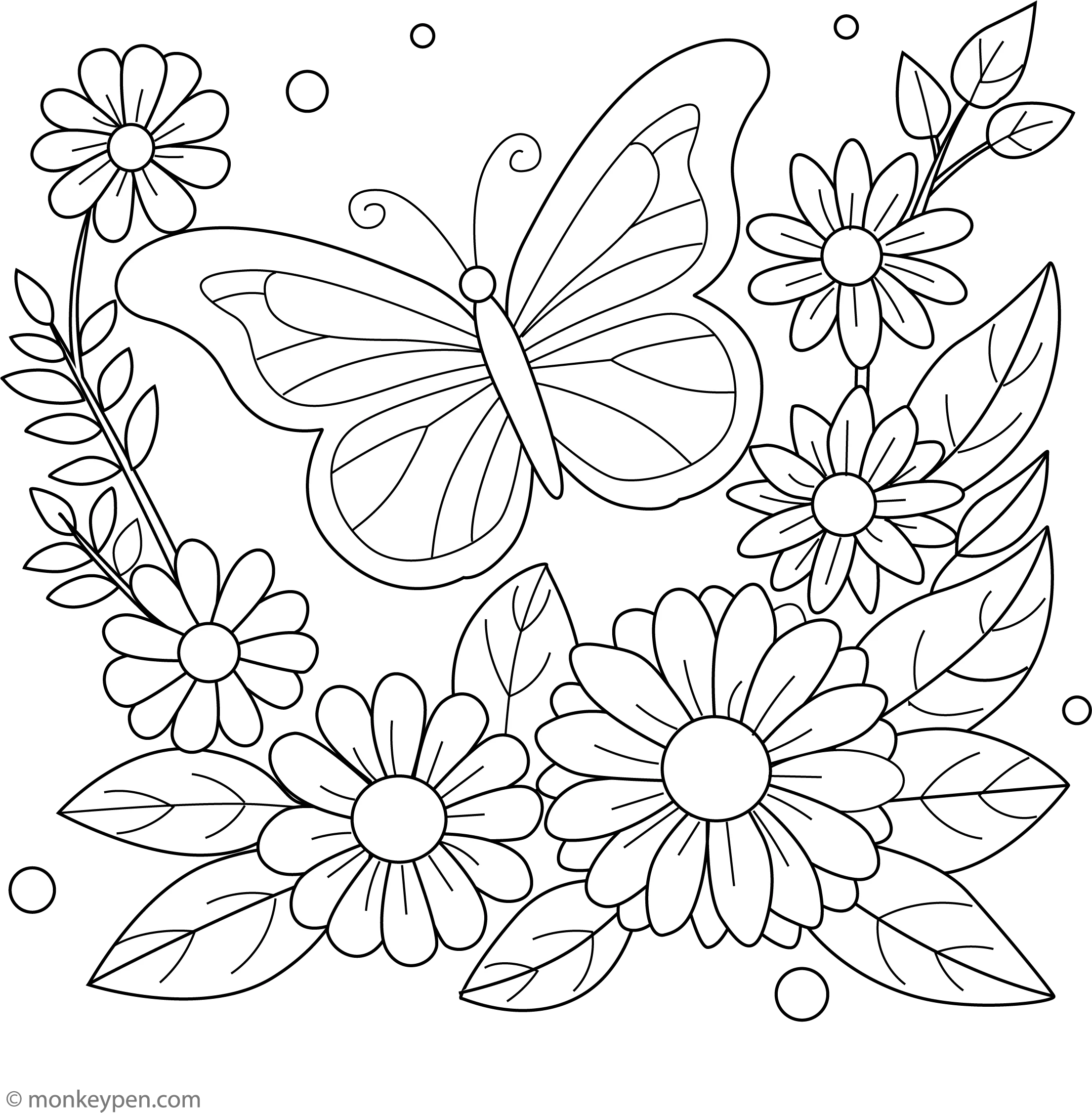 Simple Butterfly In A Flower Garden Coloring Page