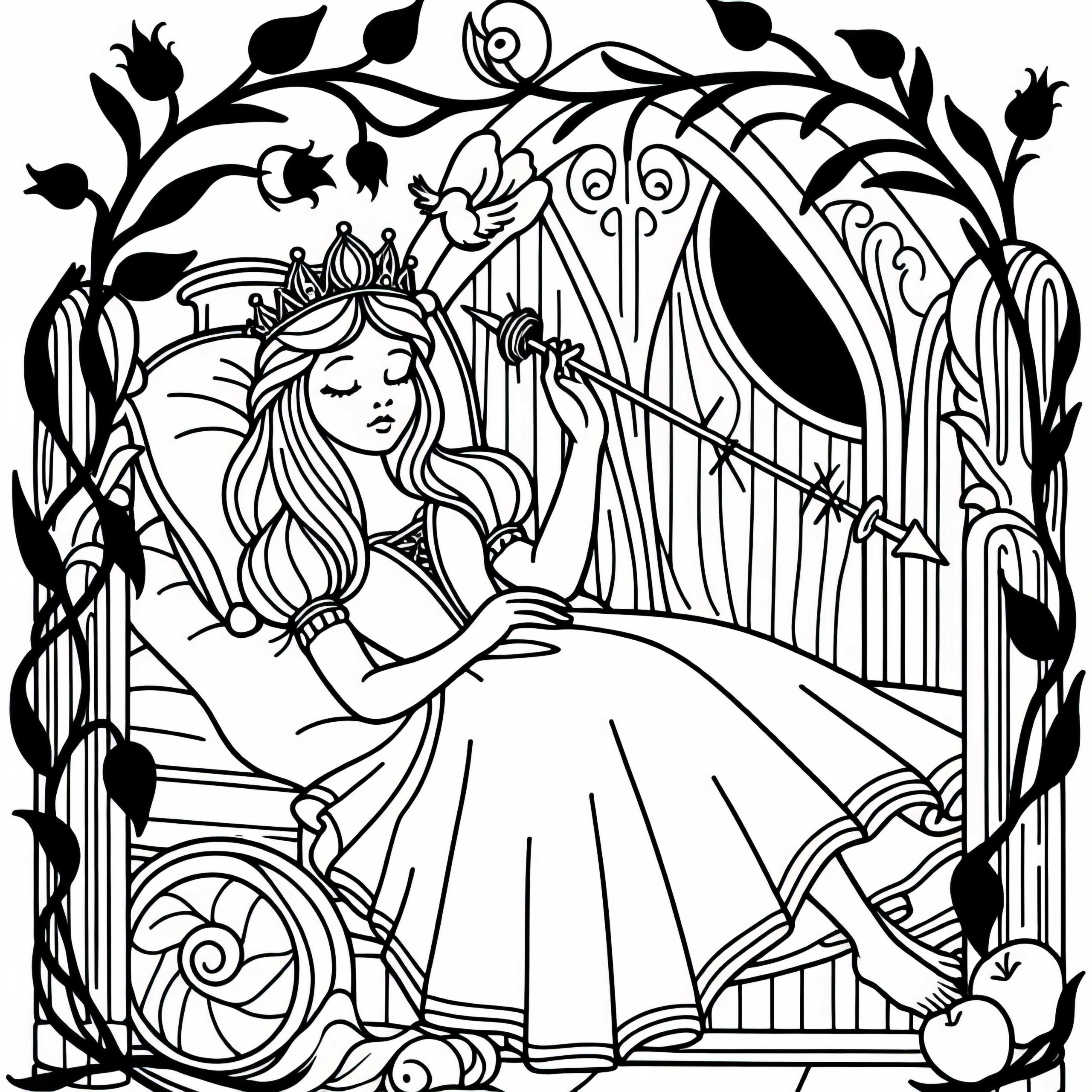Sleeping Beauty Falls Into A Deep Sleep Free Coloring Page