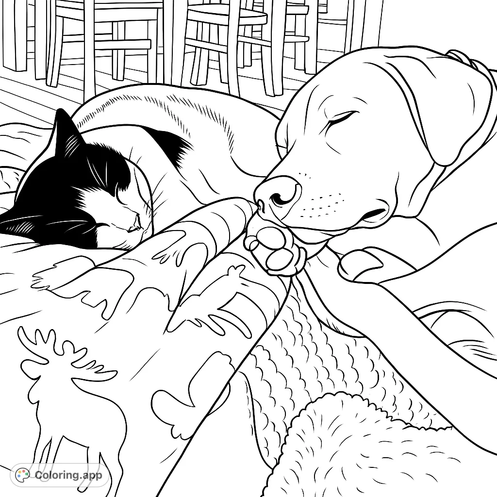 Sleeping Cat And Dog Friends Coloring app