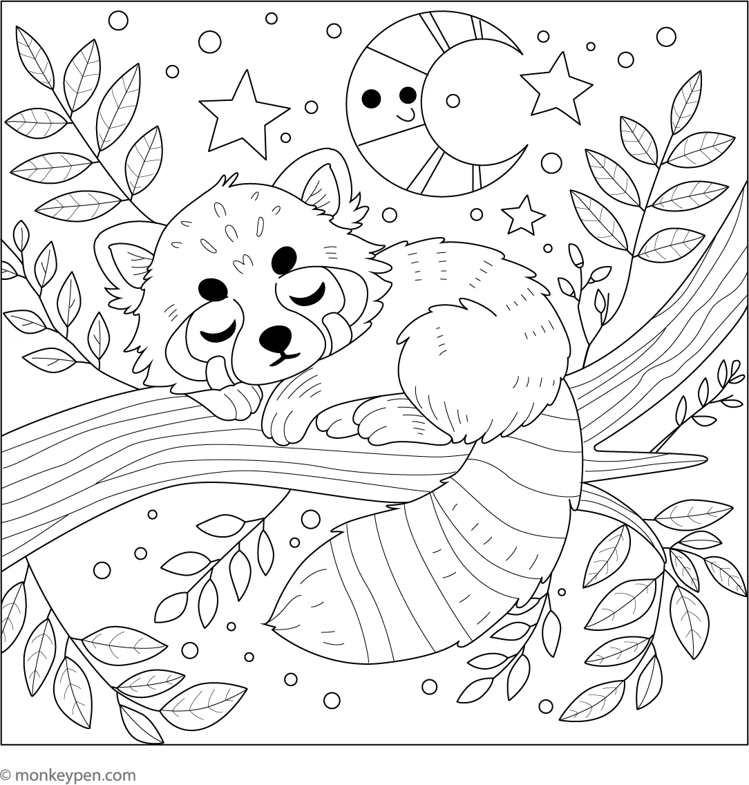 Sleeping Red Panda Cute And Relaxing Animal Coloring Page For Kids Sleeping Red Panda Cute And Relaxing Animal Coloring Page For Kids