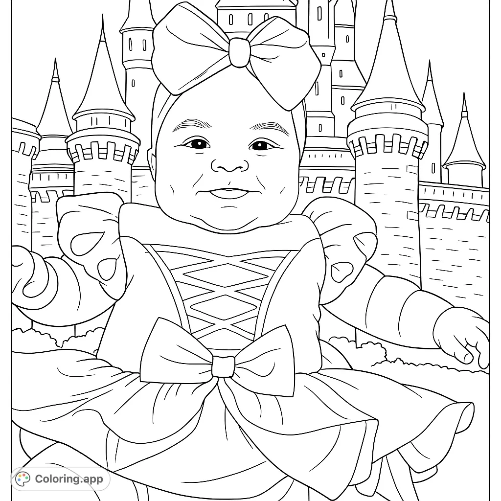 Smiling Princess Baby At Castle Coloring app
