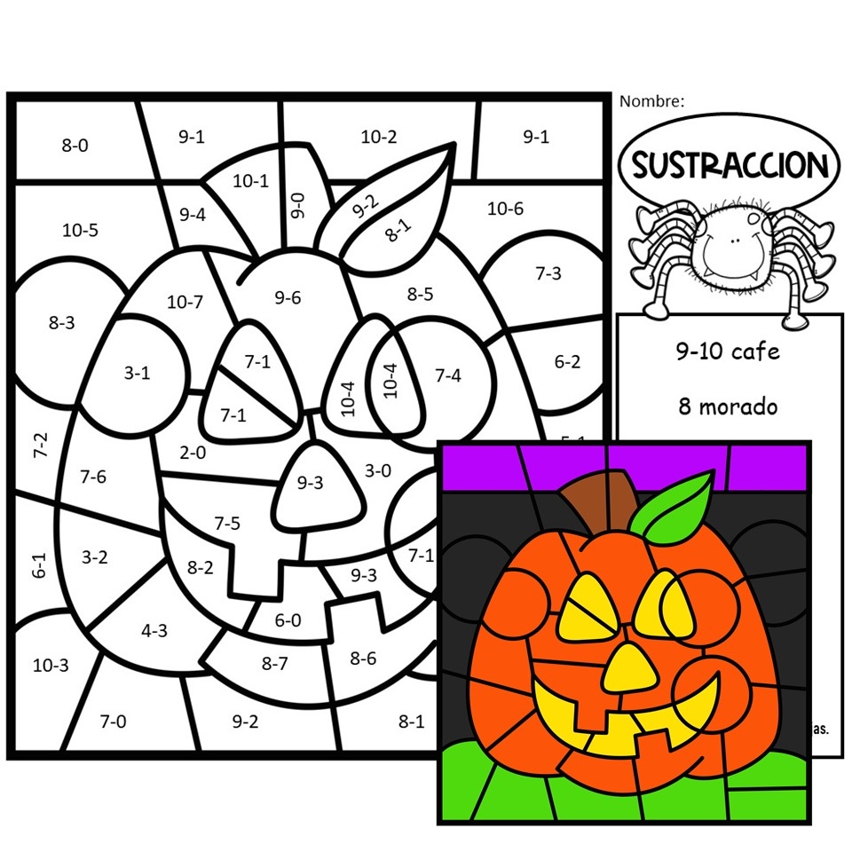 Spanish Color By Number Subtraction Halloween Made By Teachers