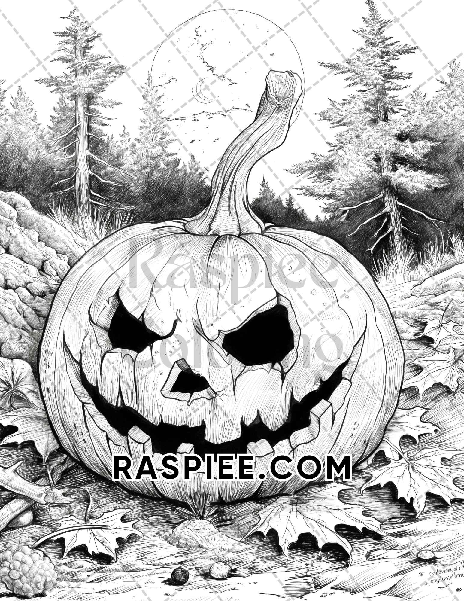 Spooky Pumpkin Halloween Adult Coloring Pages Printable PDF Instant Do RASPIEE Spooky Pumpkin Halloween Adult Coloring Pages Printable PDF Instant Do RASPIEE
