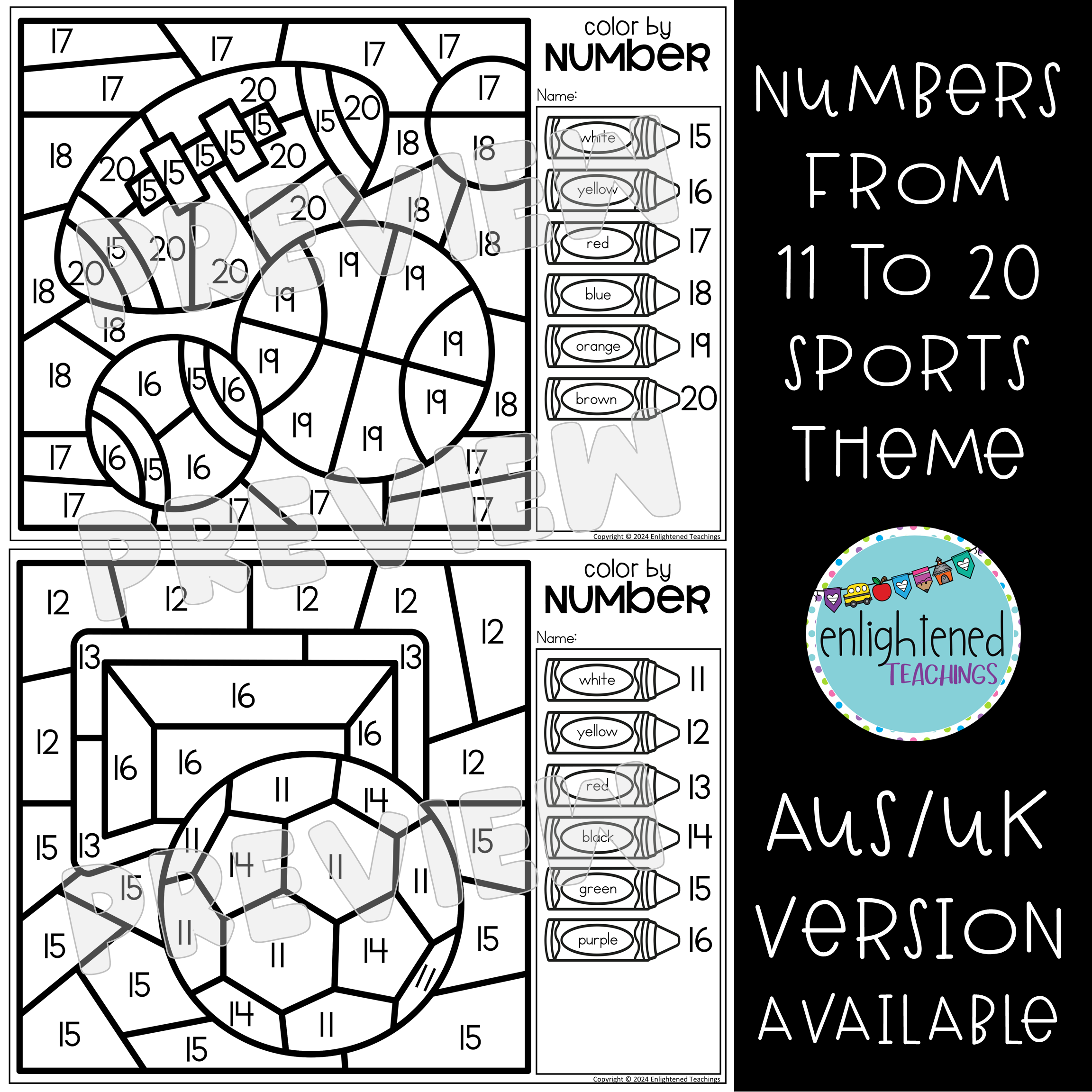 Sports Numbers To 20 Color By Number Worksheets Sports Color By Number Sports Made By Teachers