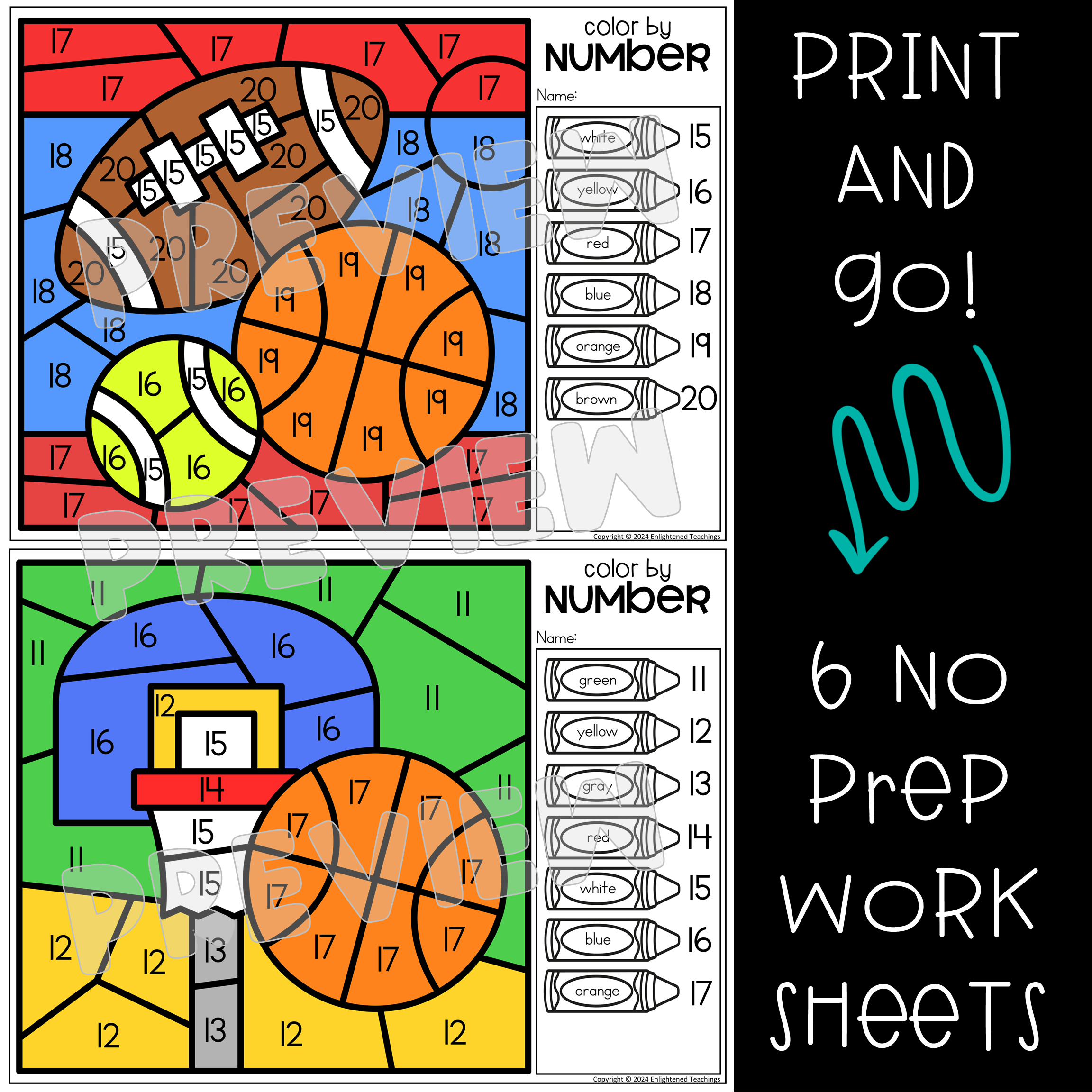 Sports Numbers To 20 Color By Number Worksheets Sports Color By Number Sports Made By Teachers