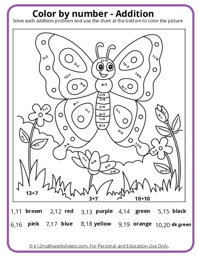 kindergarten color by number printable
