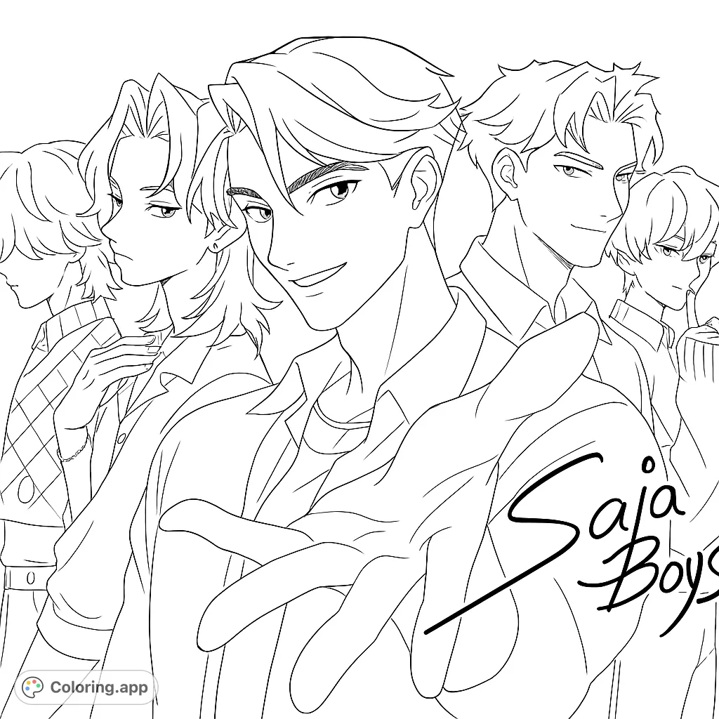 Stylish Anime Boy Group Coloring app Stylish Anime Boy Group Coloring app