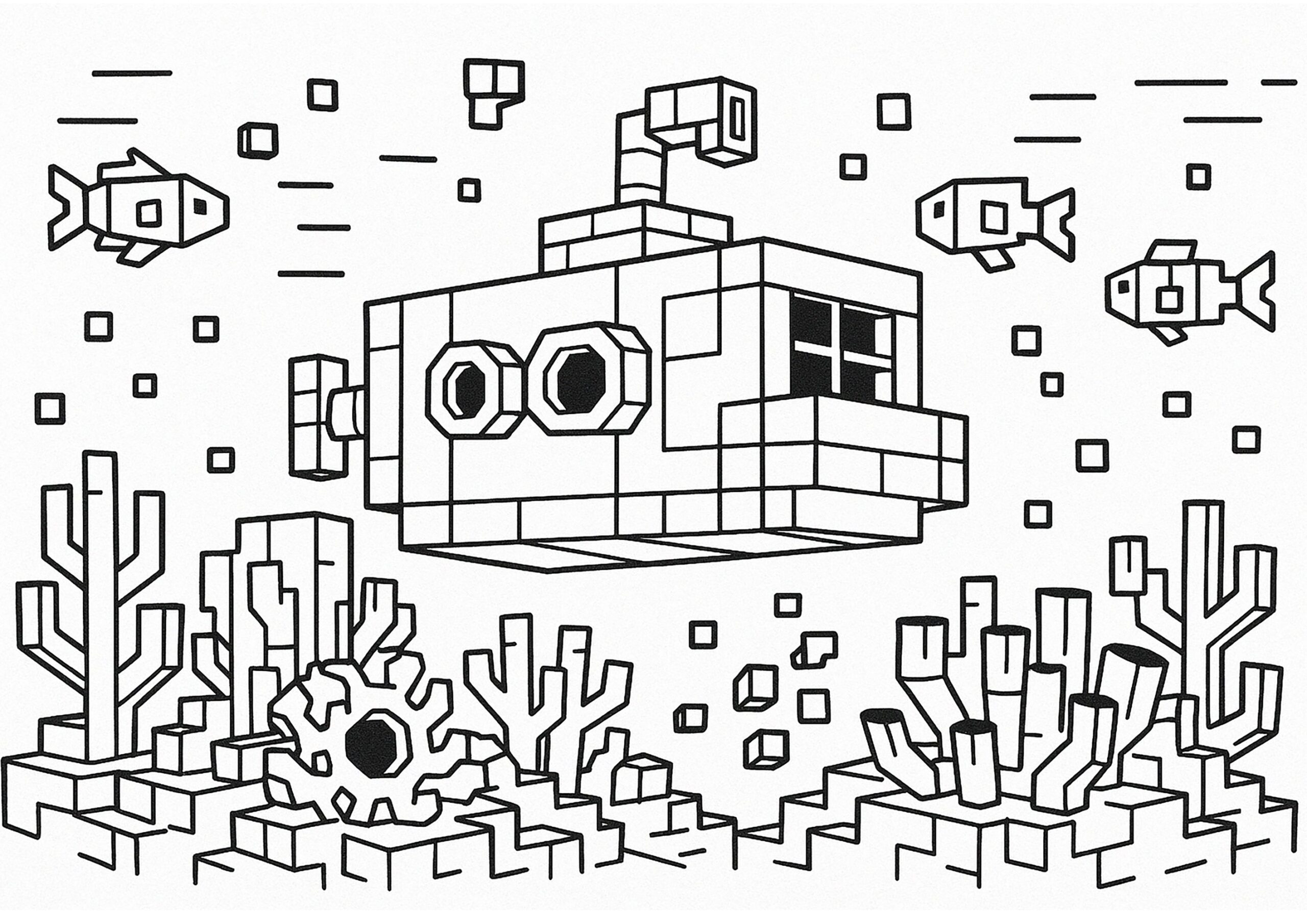 Submarine Exploring A Coral Reef Minecraft Coloring Pages Submarine Exploring A Coral Reef Minecraft Coloring Pages