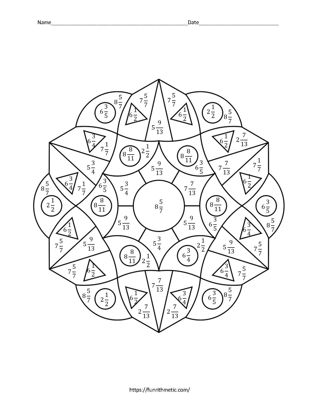 Subtracting Fractions From Whole Numbers Color By Number Funrithmetic