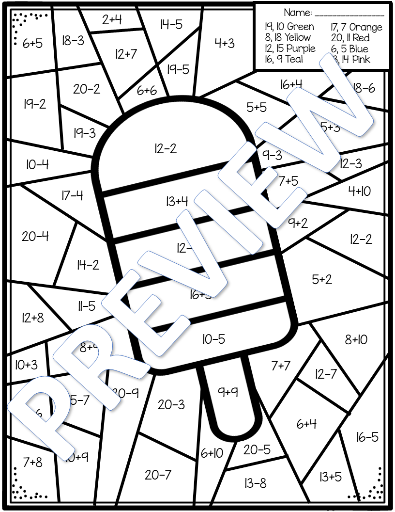 Summer Color By Number Addition And Subtraction My WordPress