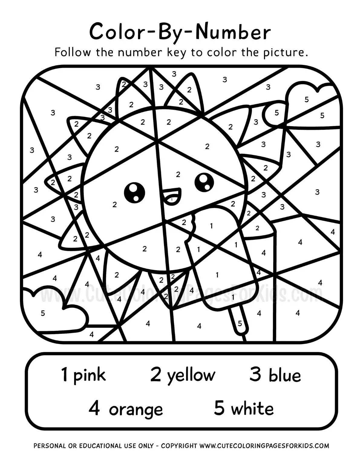 Summer Color By Number Cute Coloring Pages For Kids Summer Color By Number Cute Coloring Pages For Kids