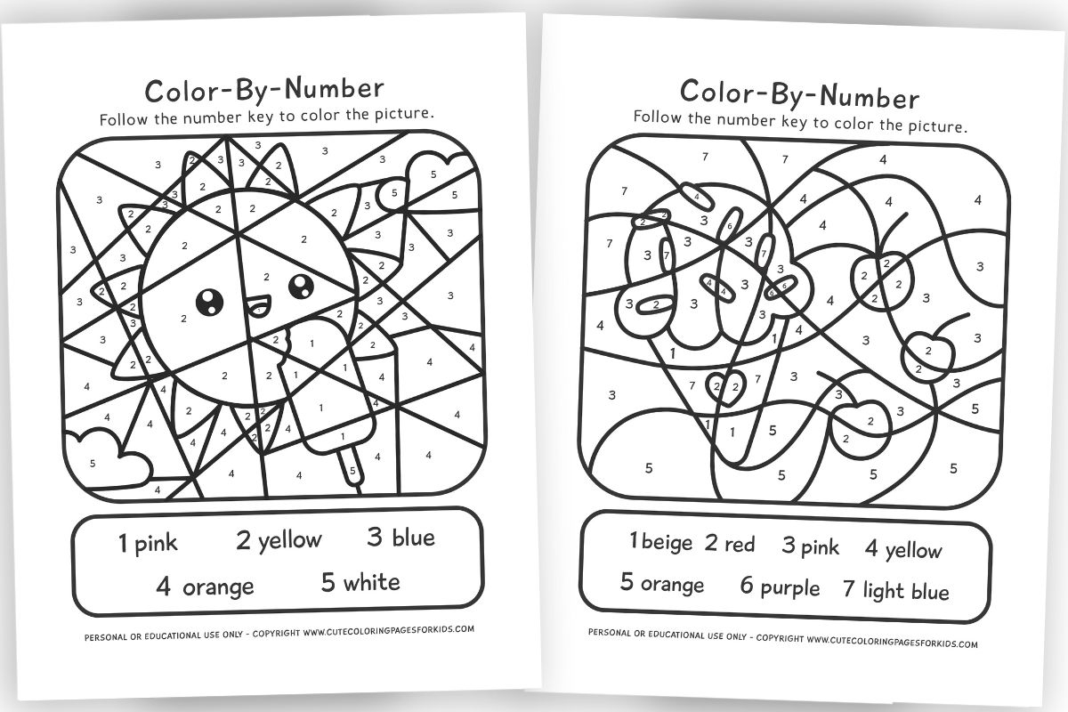 Summer Color By Number Cute Coloring Pages For Kids