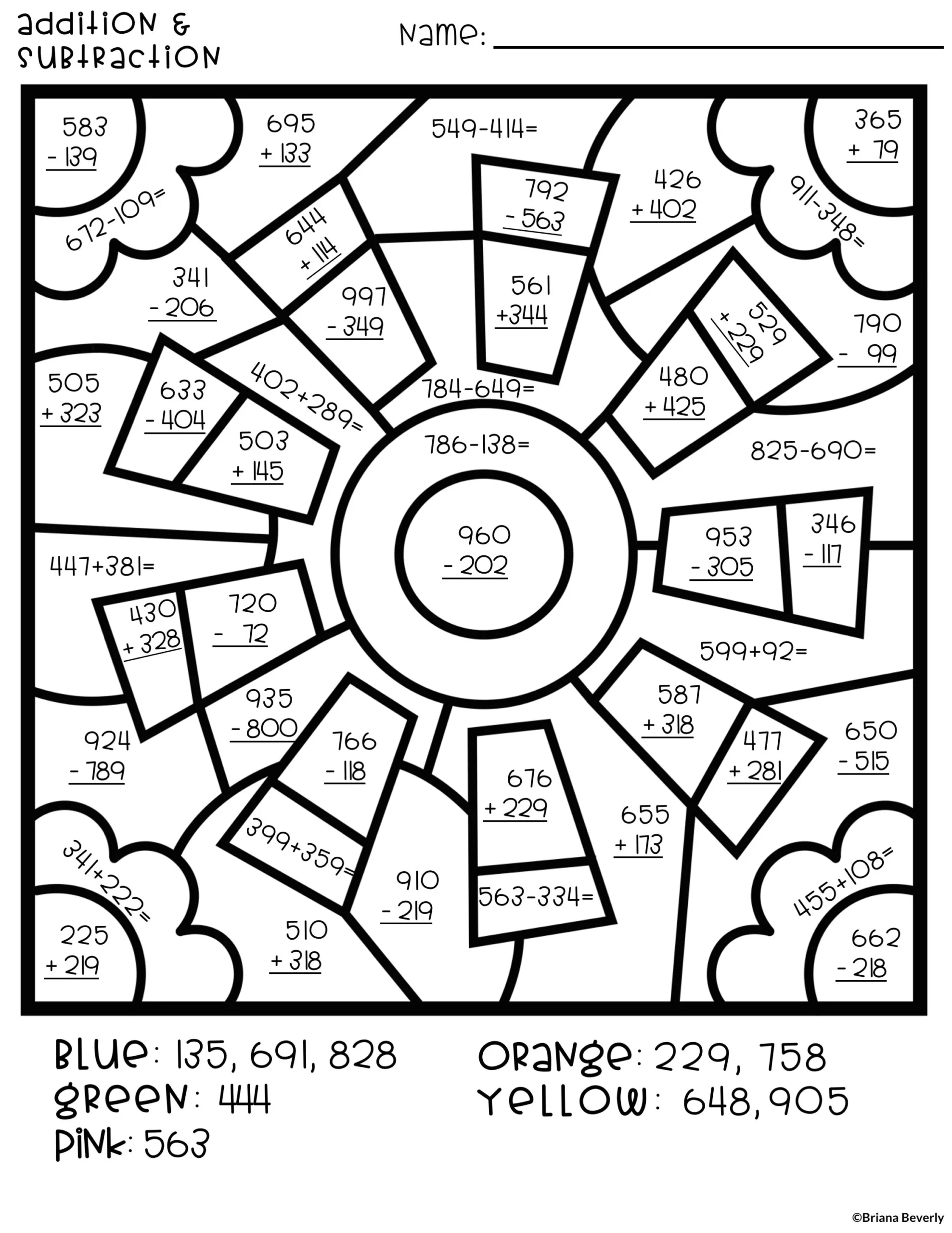 Summer Color By Number Triple Digit Addition Subtraction Teaching With Briana Beverly Summer Color By Number Triple Digit Addition Subtraction Teaching With Briana Beverly
