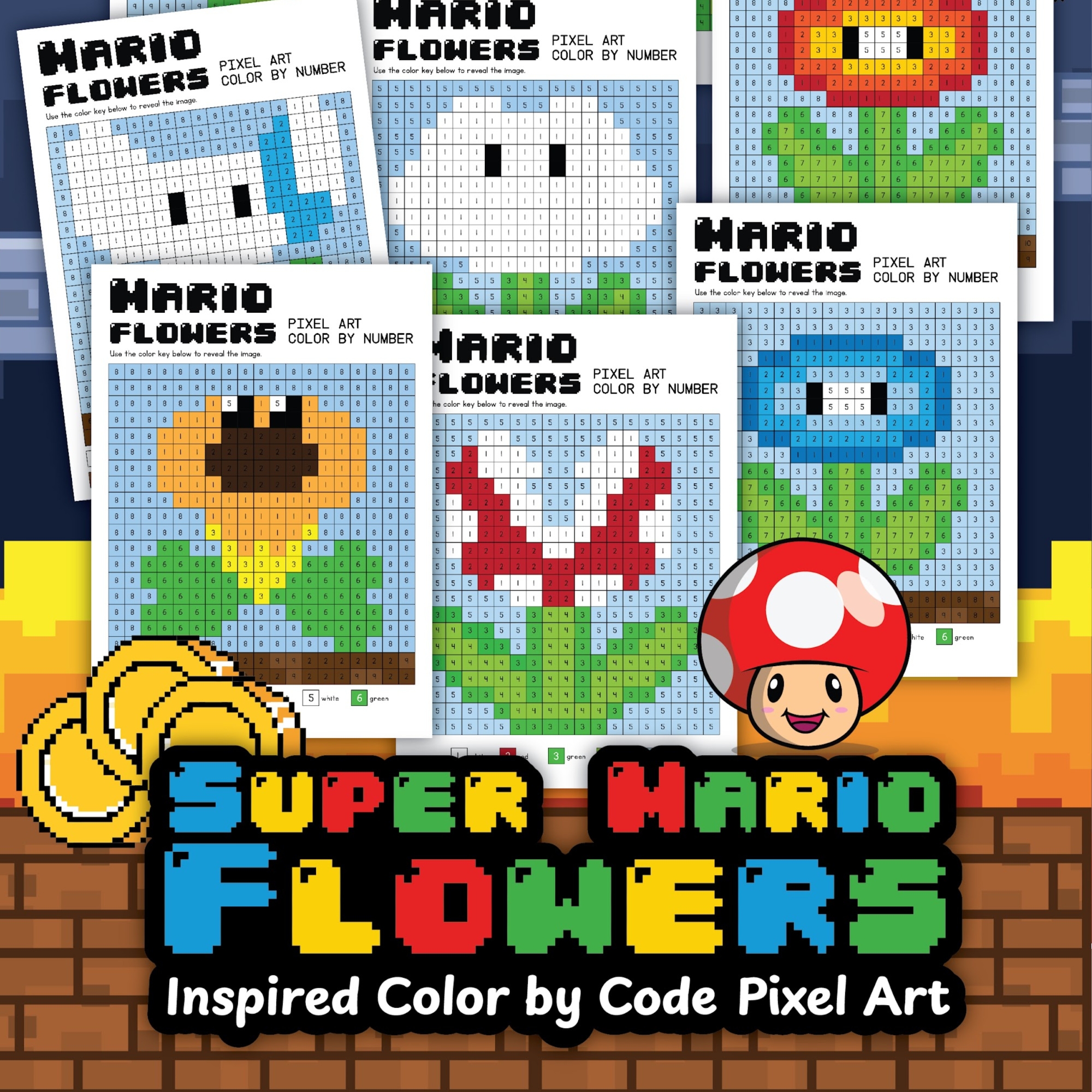 Super Mario Color By Number Free Pixel Art Printable The Activity Mom