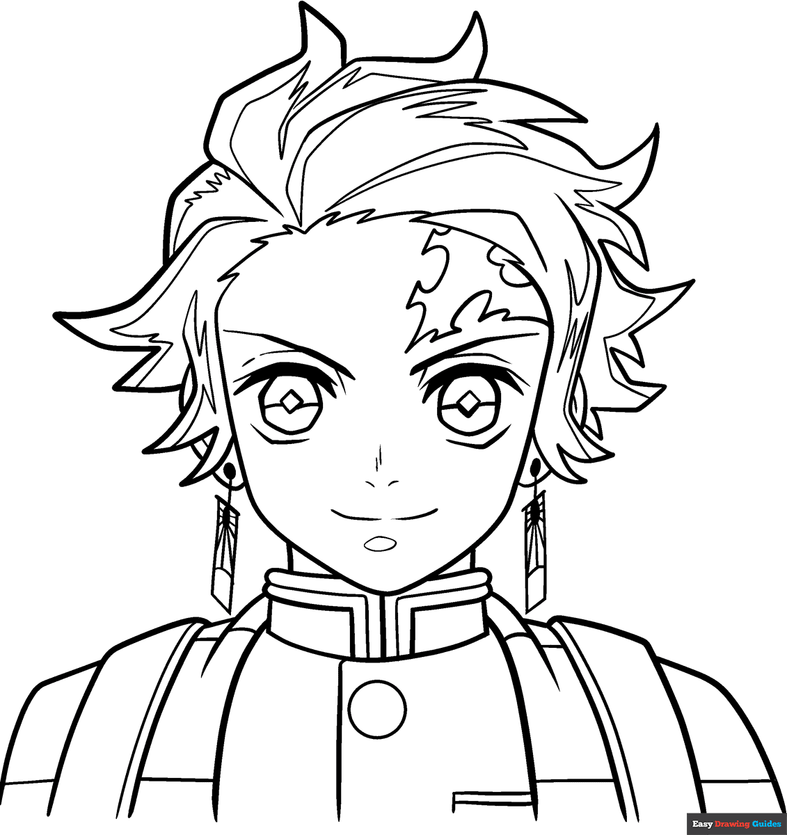 Tanjiro Kamado From Demon Slayer Coloring Page Easy Drawing Guides