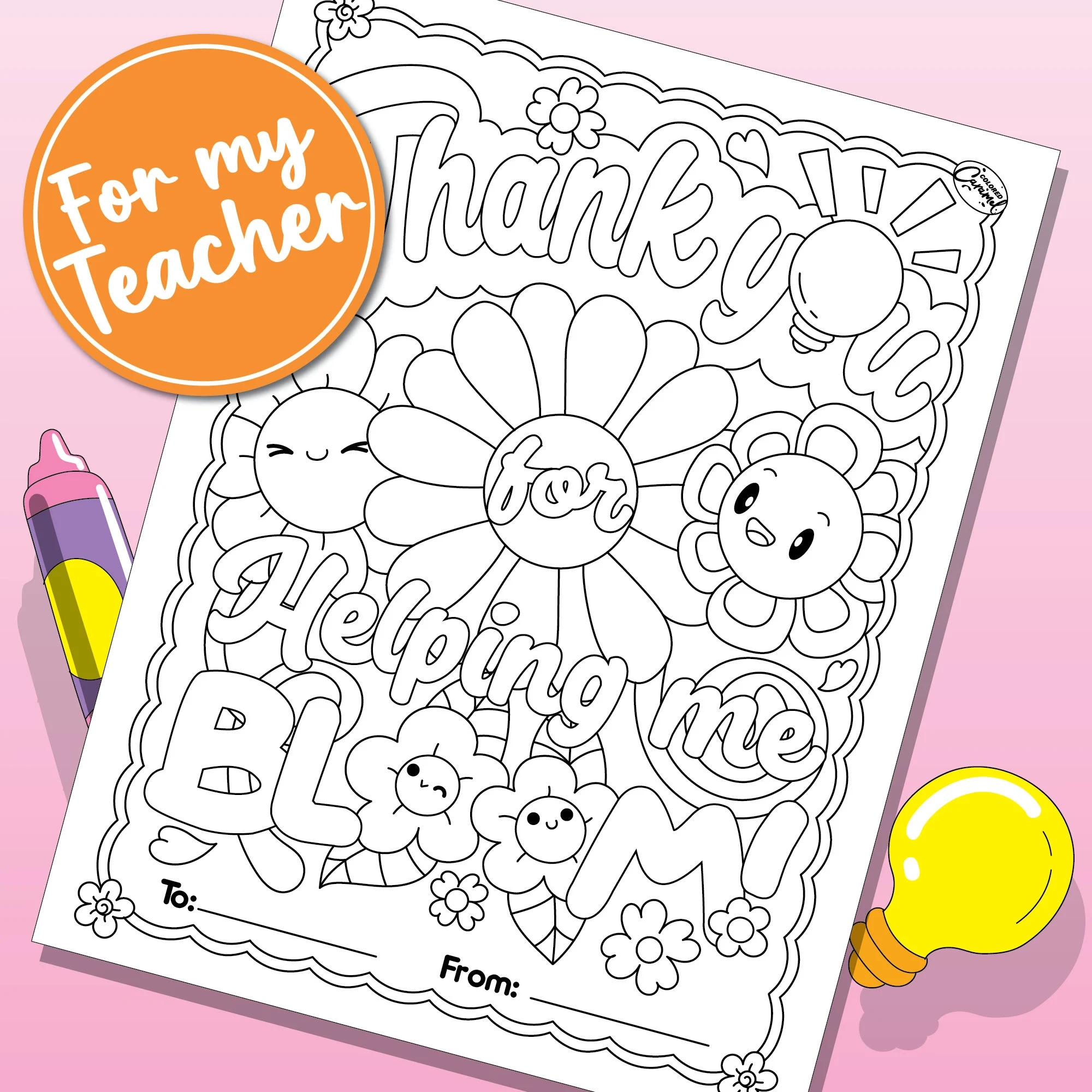 Teacher Appreciation Coloring Page Thank You Flowers digital Download Etsy