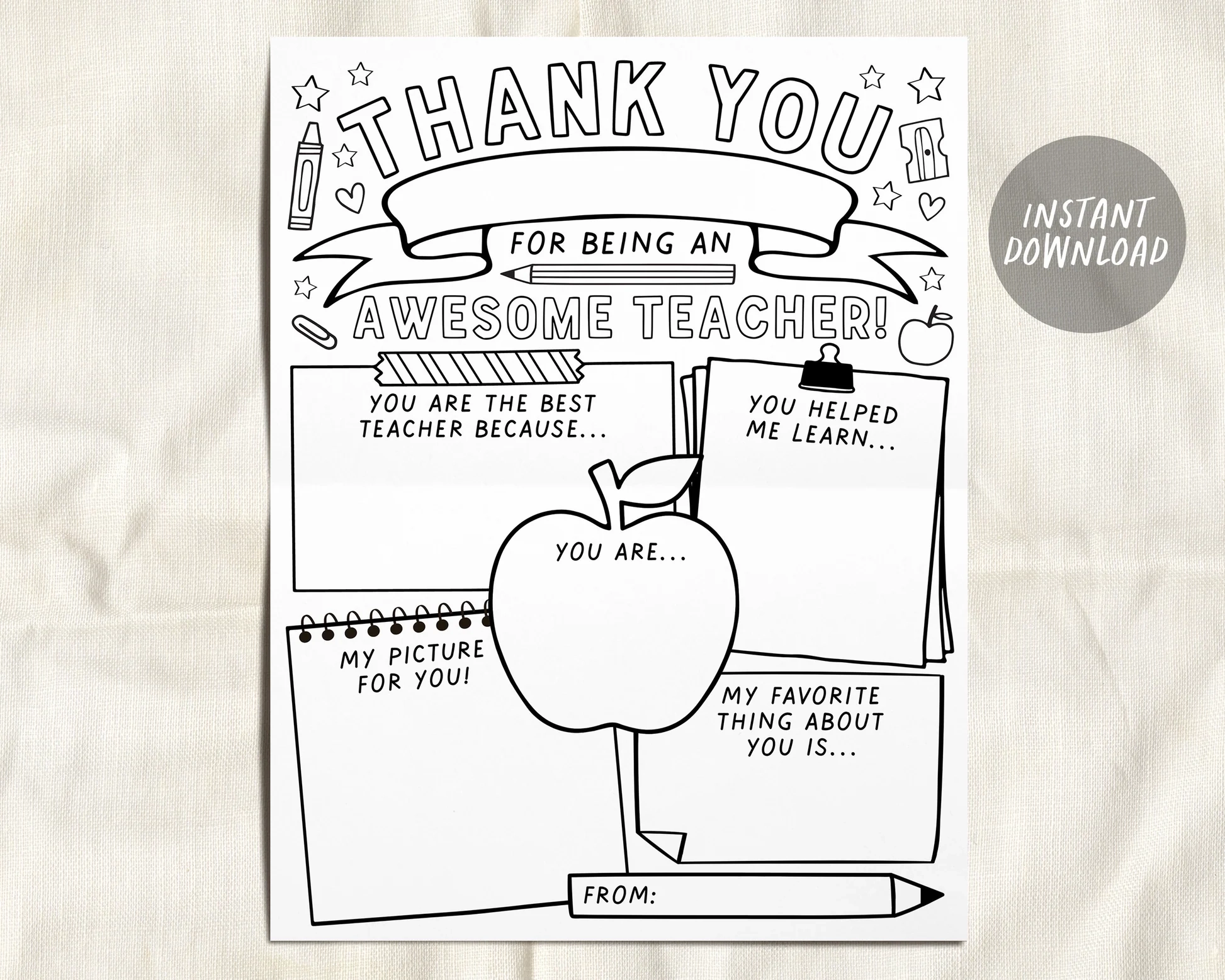 Teacher Appreciation Week Printable Teacher Coloring Page Survey Elem Puff Paper Co