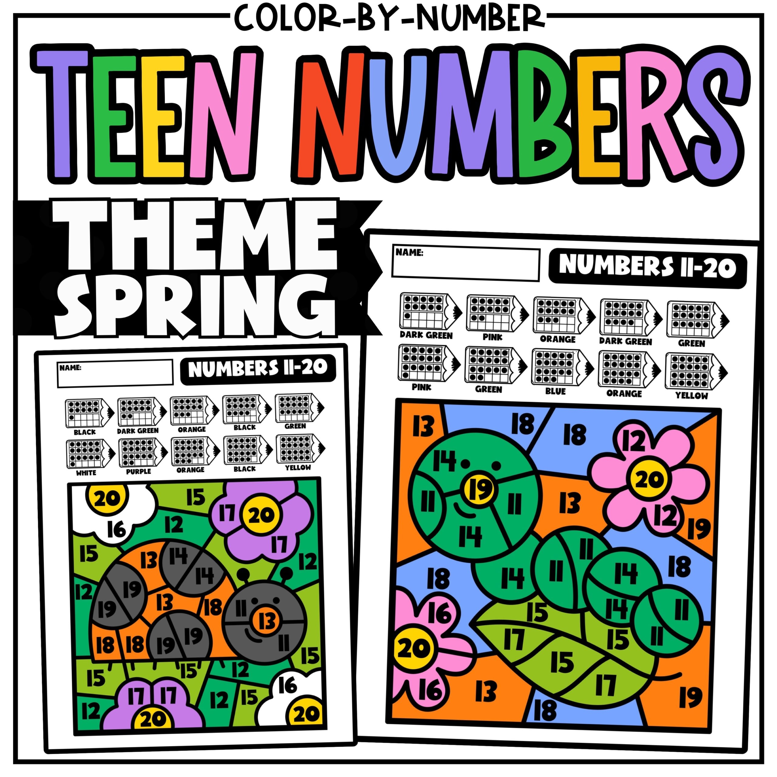 Teen Numbers No Prep Color by Number Coloring Activities For Kindergarten Classful