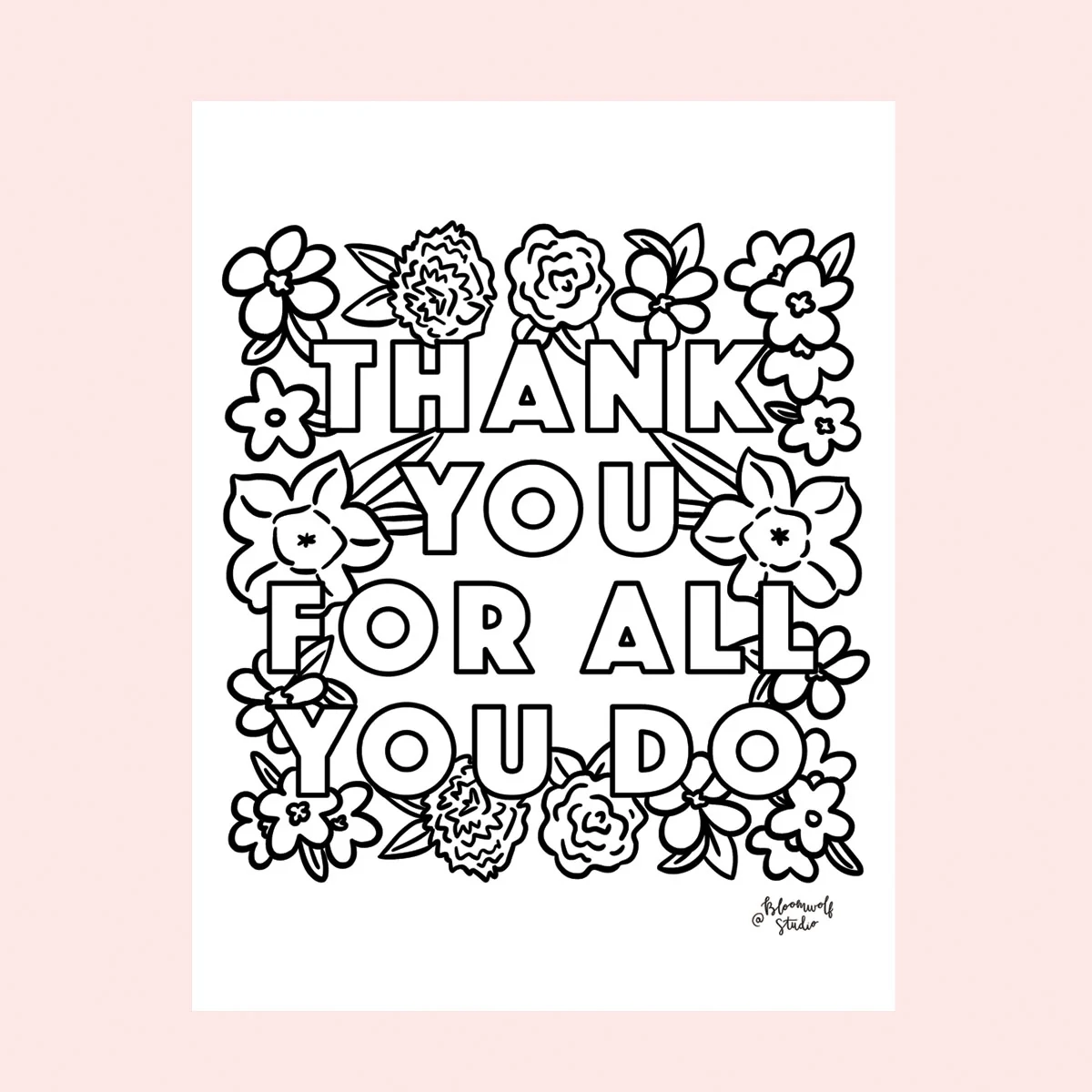 Thank You Coloring Sheet Bloomwolf Studio Thank You Coloring Sheet Bloomwolf Studio