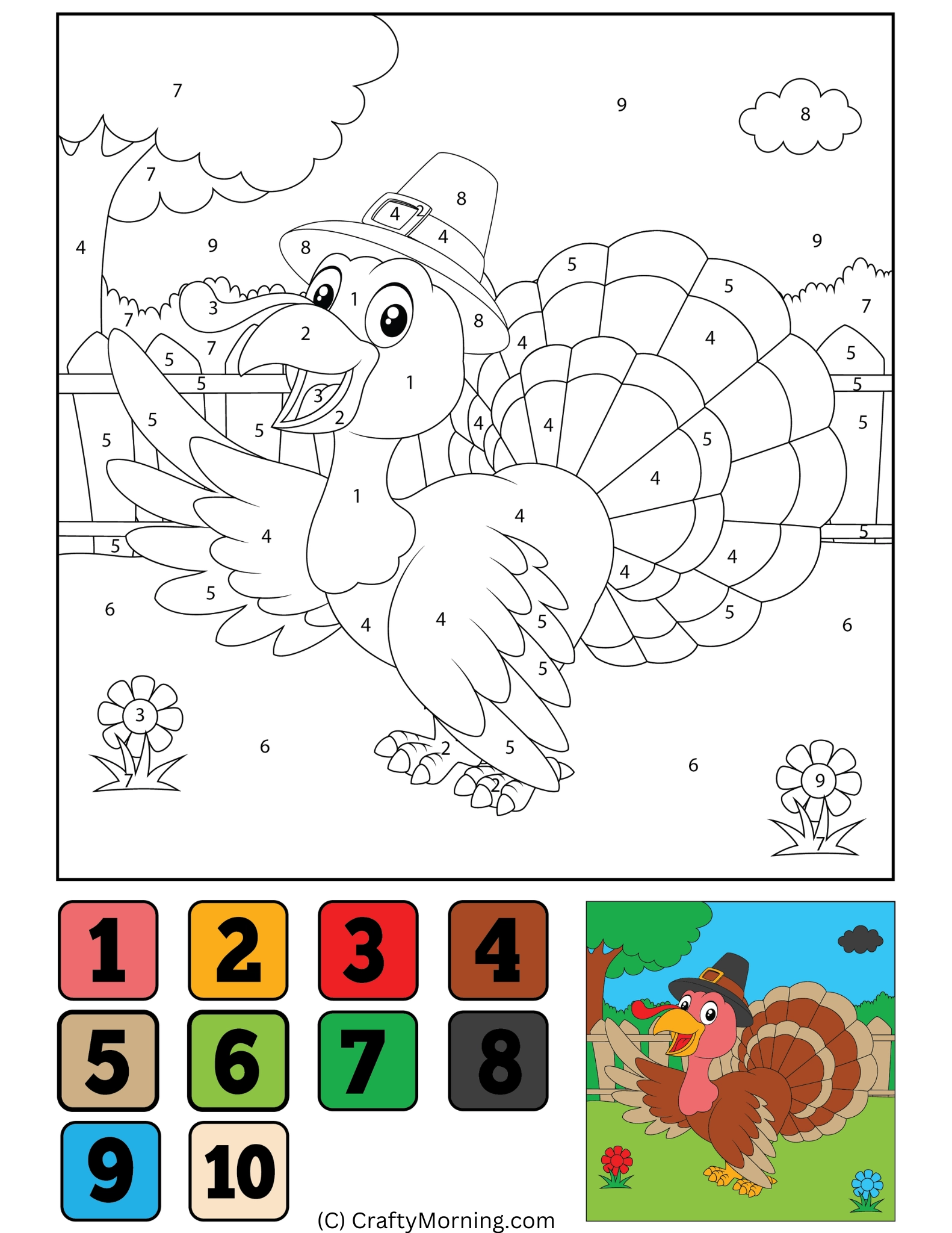 thanksgiving color by number free printables