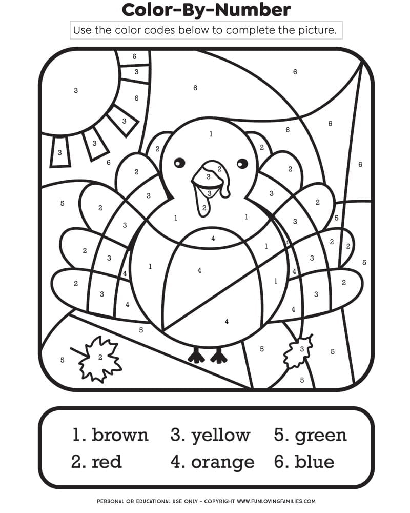 Thanksgiving Color By Number Printable Kids Activity Fun Loving Families Thanksgiving Color By Number Printable Kids Activity Fun Loving Families