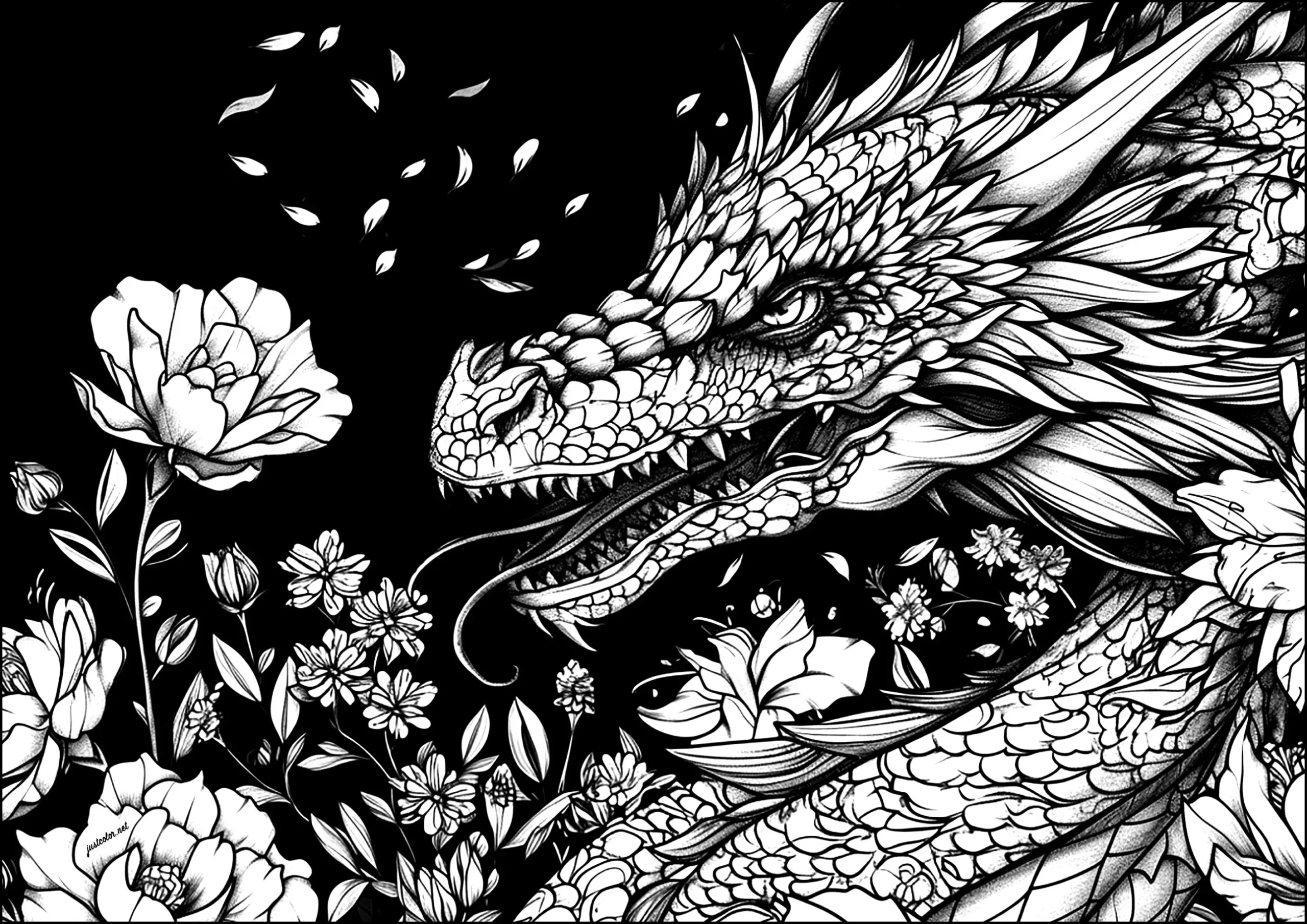 The Dragon And The Rose Dragon Coloring Pages For Adults