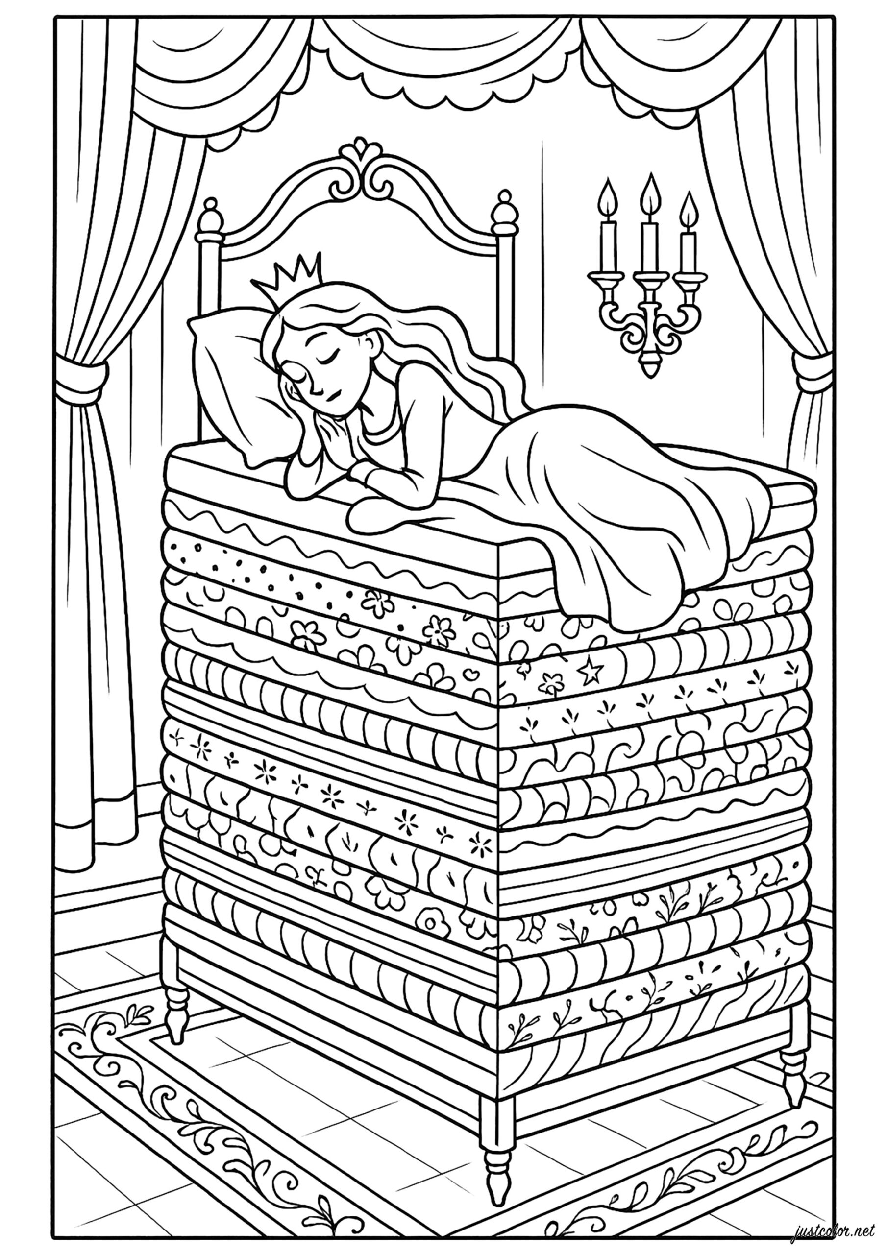 The Princess And The Pea Tale Coloring Pages For Kids