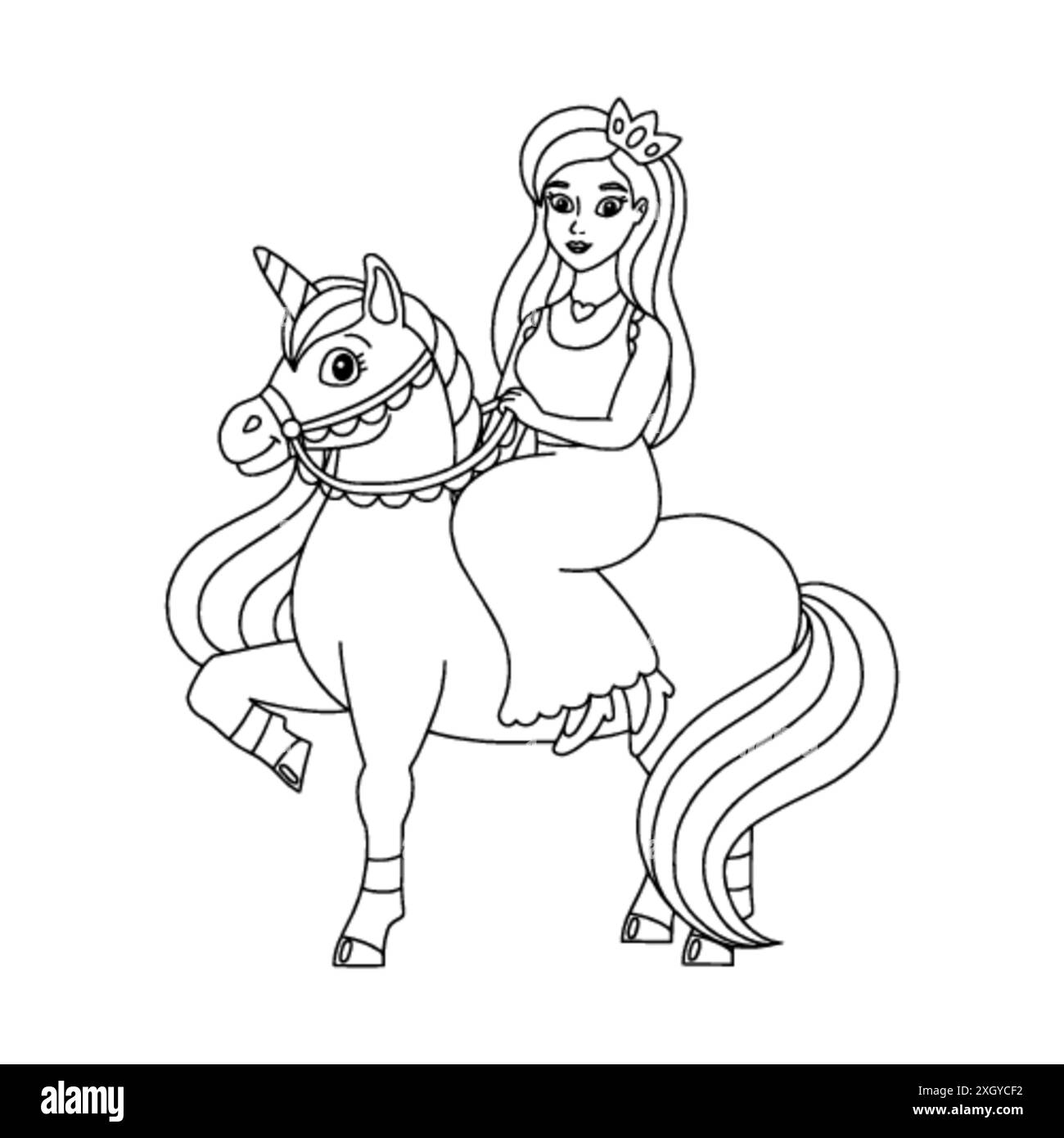princess riding a unicorn coloring page