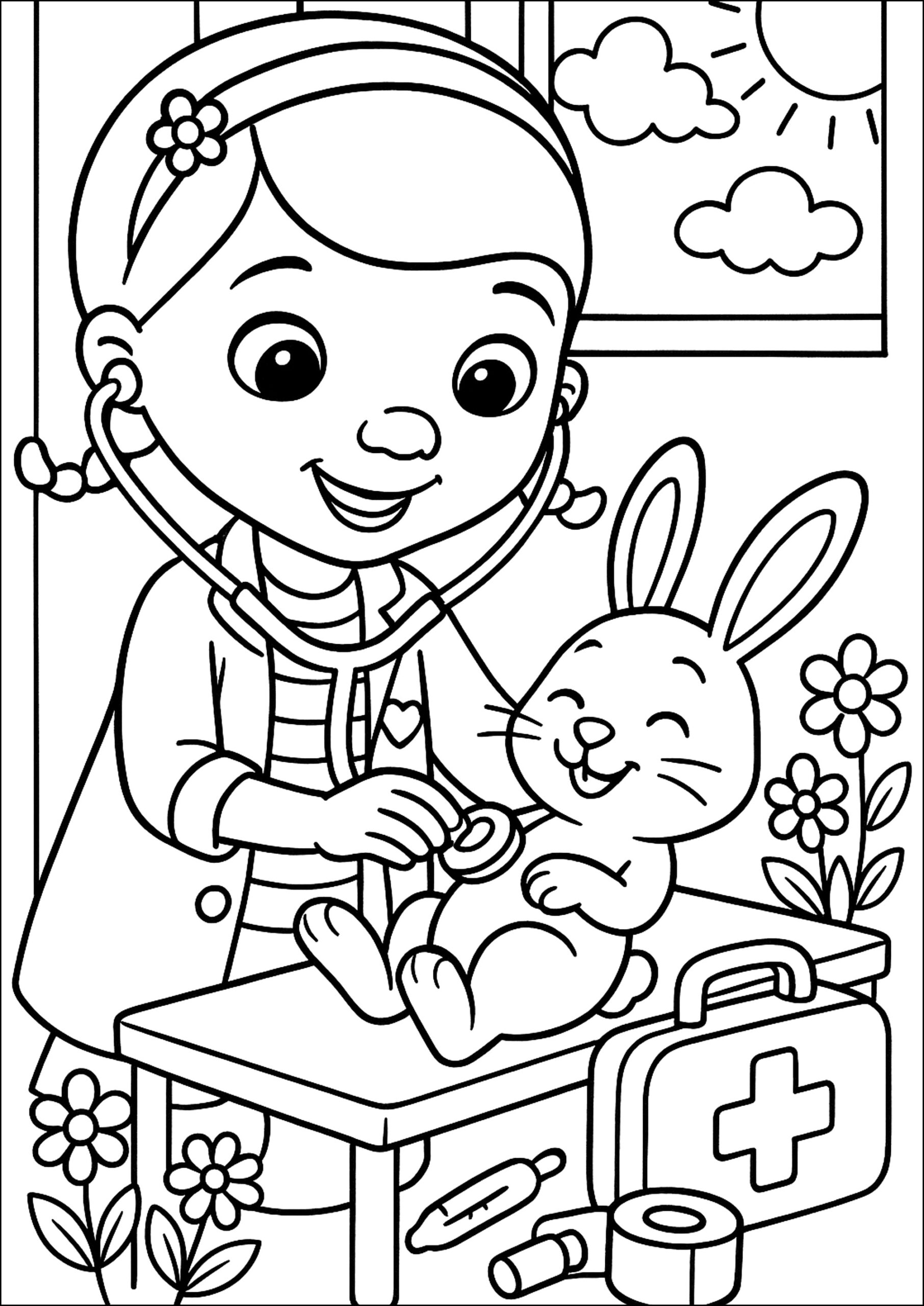 The Young Vet And A Rabbit Doc McStuffins Coloring Pages