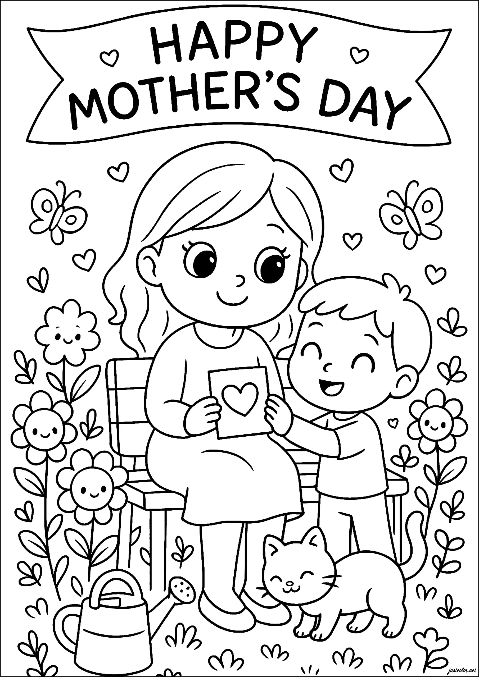 This Child Gives His Mother A Beautiful Drawing For Mother s Day Mother s Day Coloring Pages