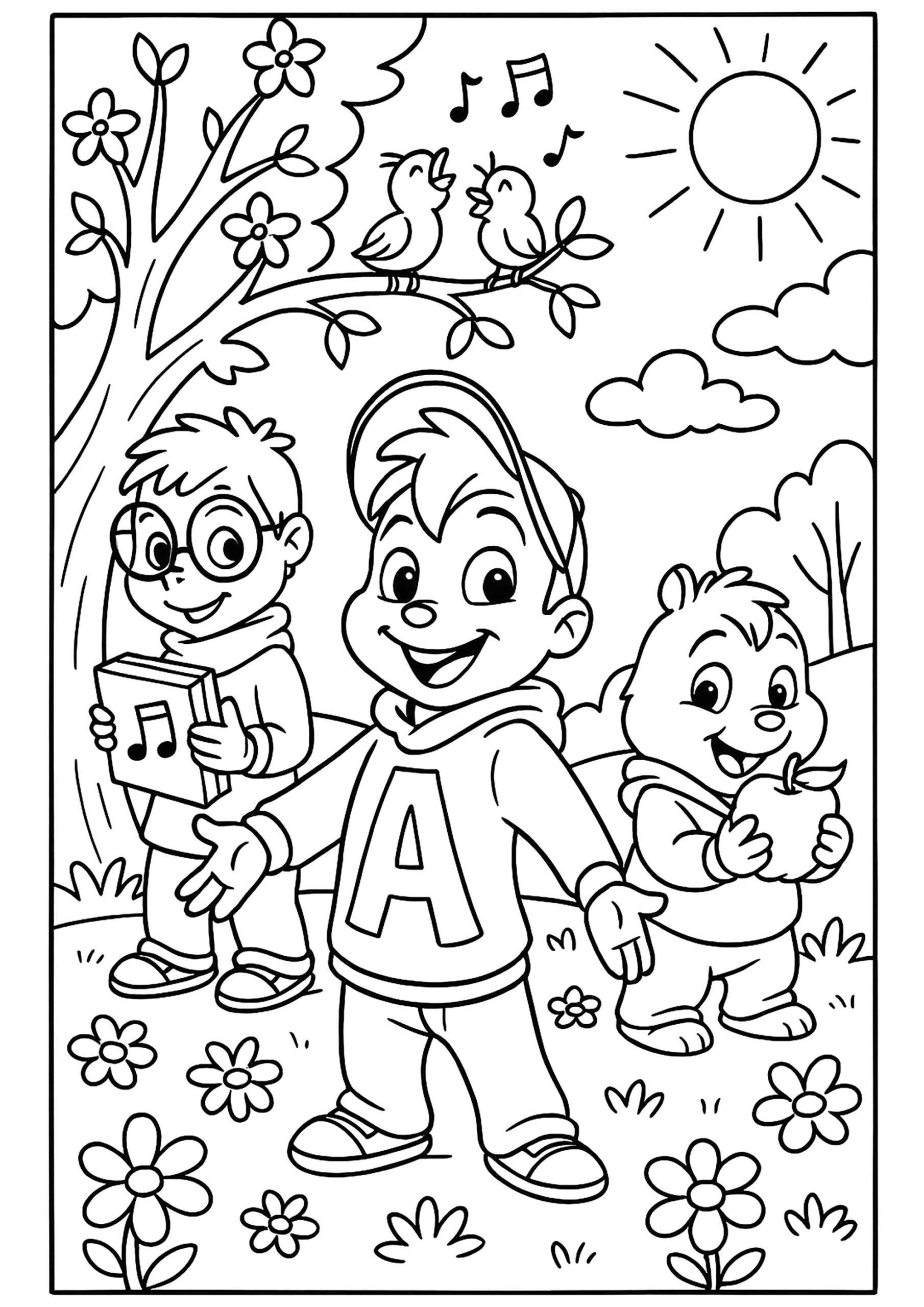 Three Brothers In A Sunny Garden Alvin And The Chipmunks Coloring Pages