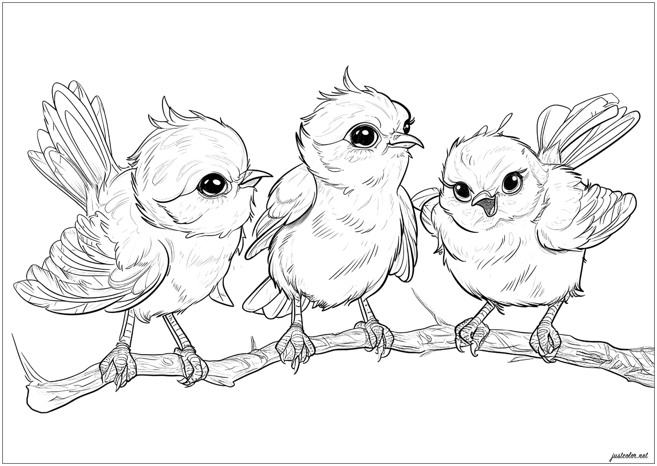 Three Pretty Little Birds Bird Coloring Pages
