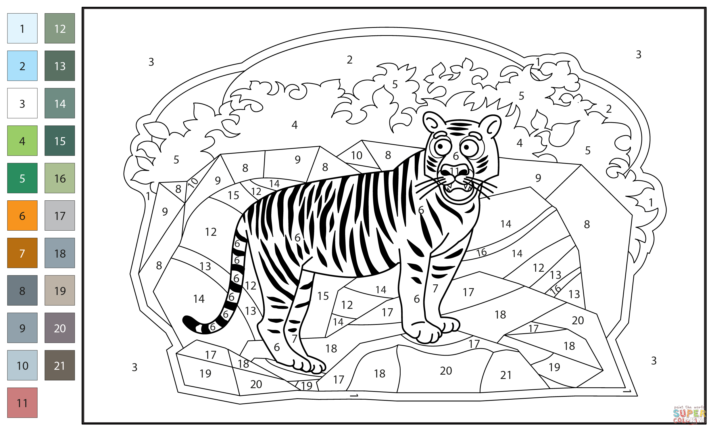 Tiger Color By Number Coloring Page Free Printable