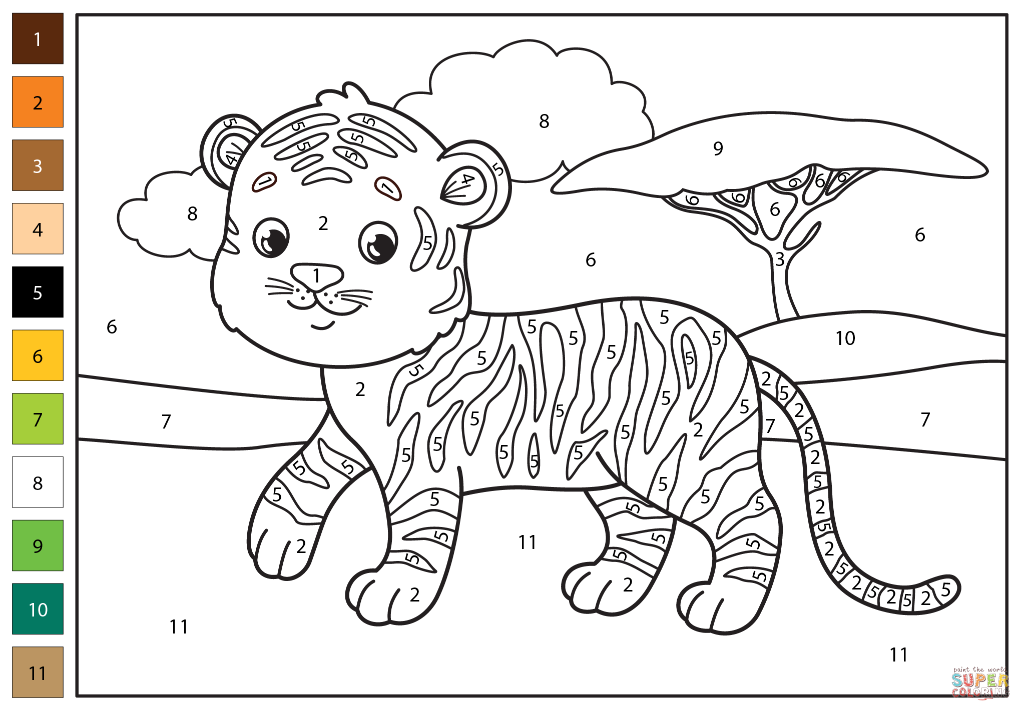 Tiger Color By Number Coloring Page Free Printable