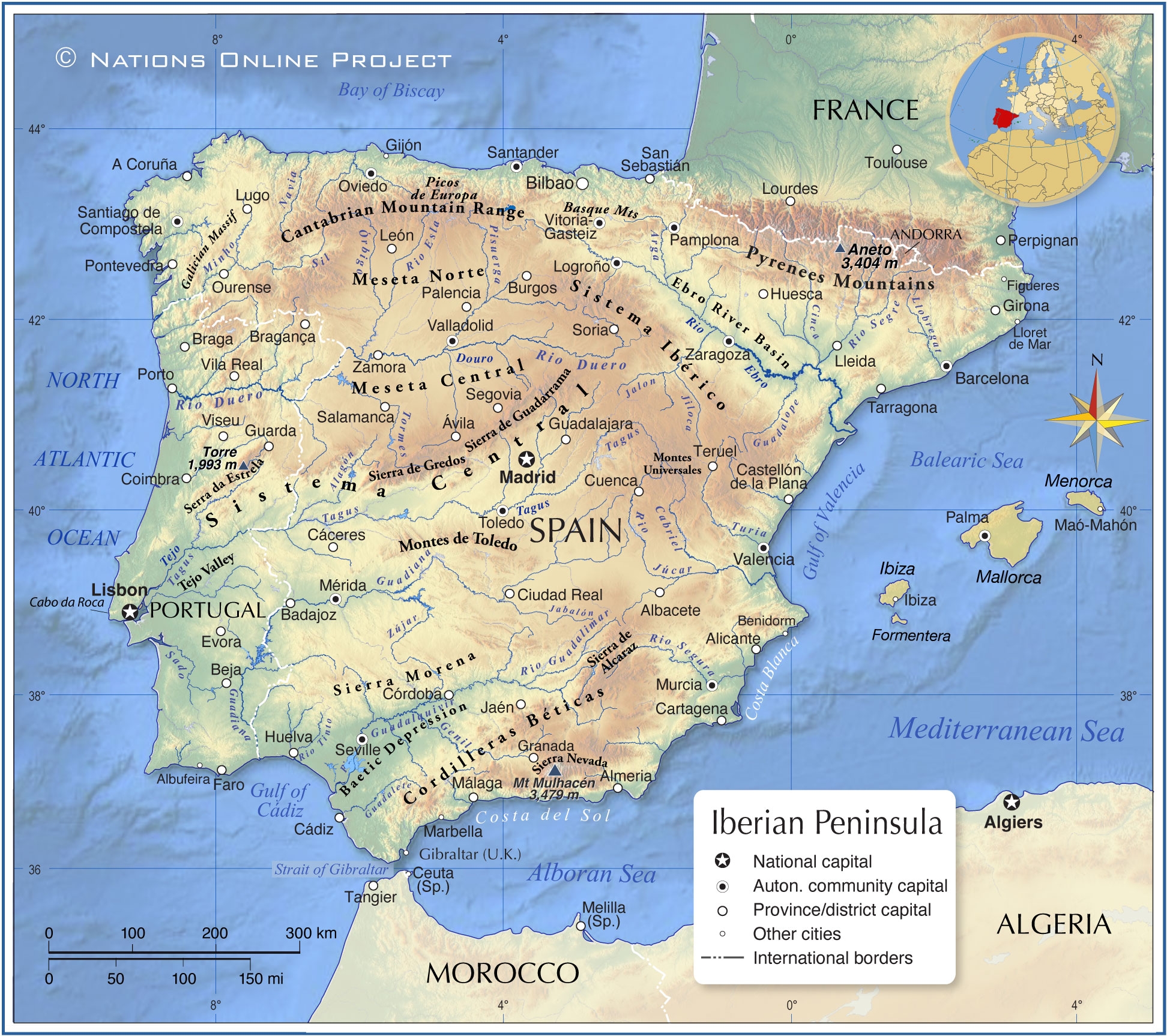 Topographic Map Of The Iberian Peninsula Nations Online Project