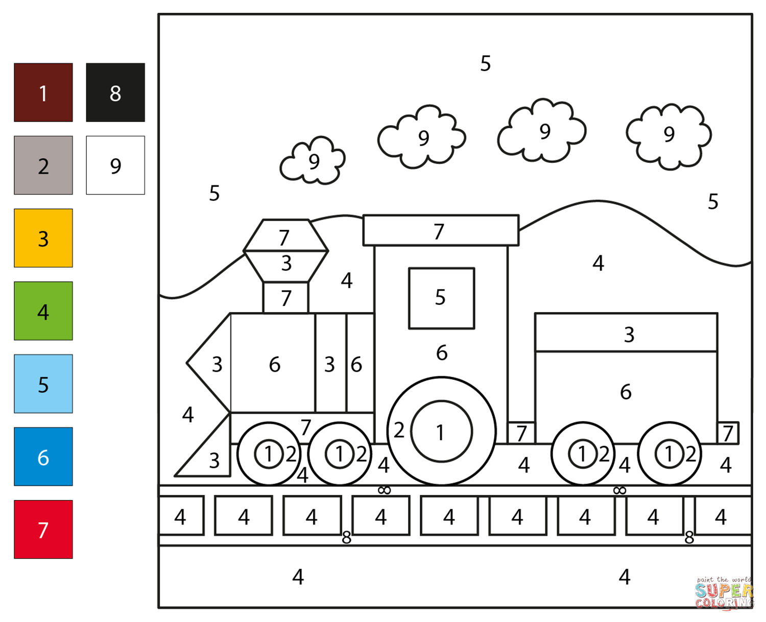 Train Color By Number Coloring Page Free Printable