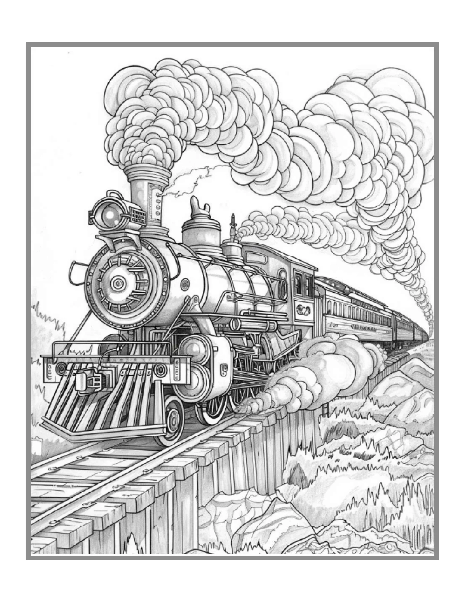 Train Locomotive Enthusiasts Coloring Book Gift For Adults Kids Boys G Mode Art Design