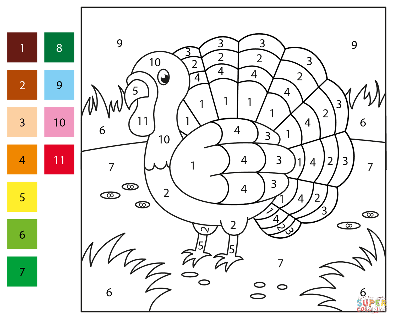 Turkey Color By Number Coloring Page Free Printable Turkey Color By Number Coloring Page Free Printable