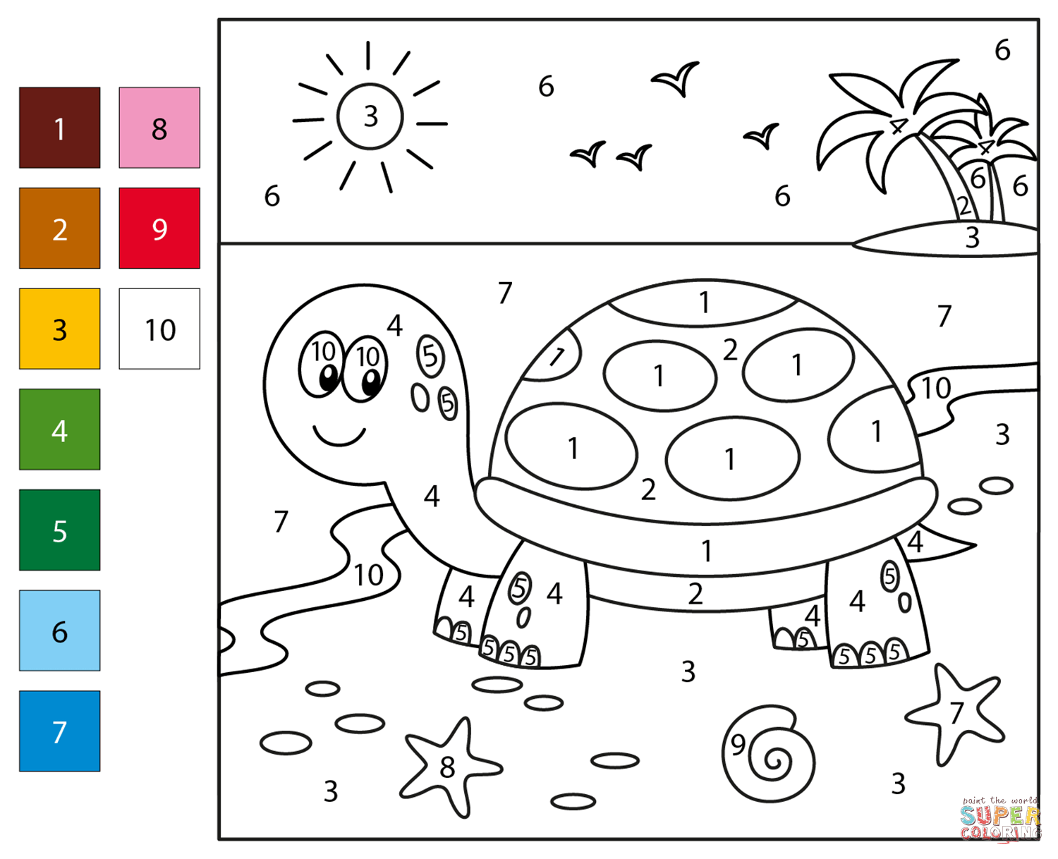 Turtle Color By Number Coloring Page Free Printable