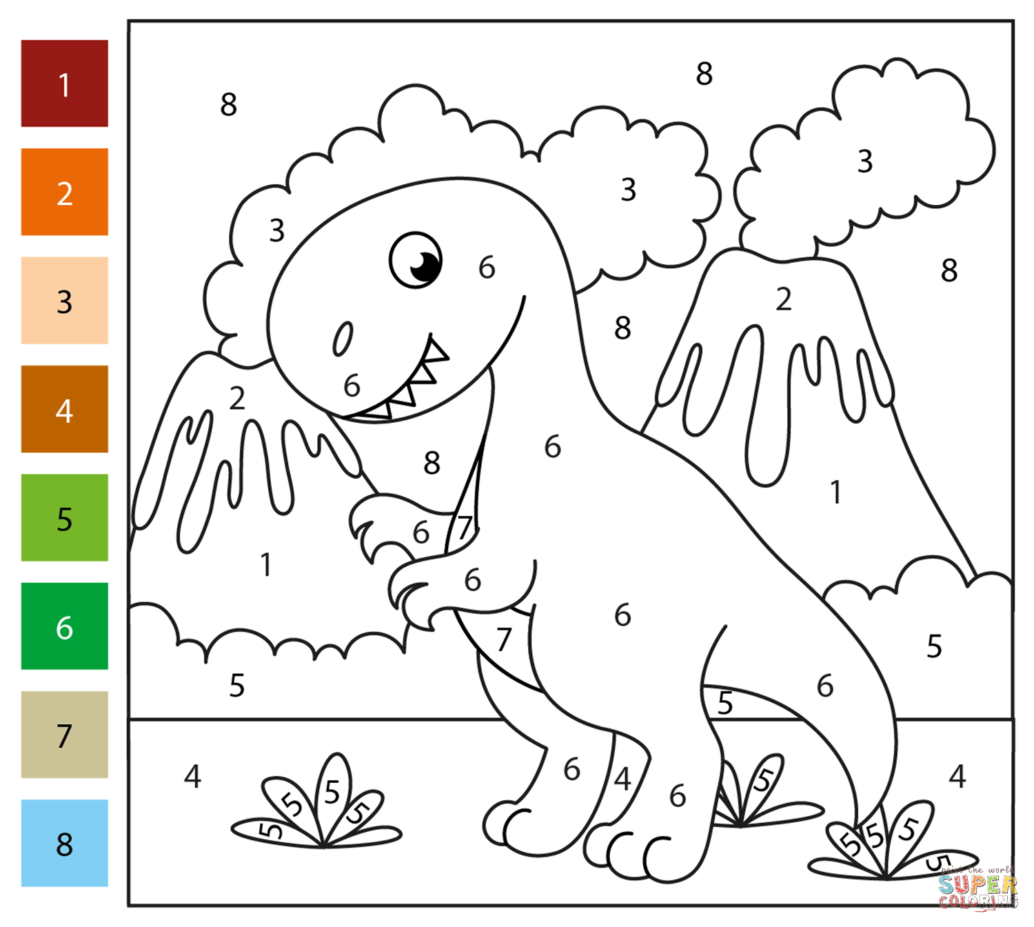 Tyrannosaurus Color By Number Coloring Page Free Printable